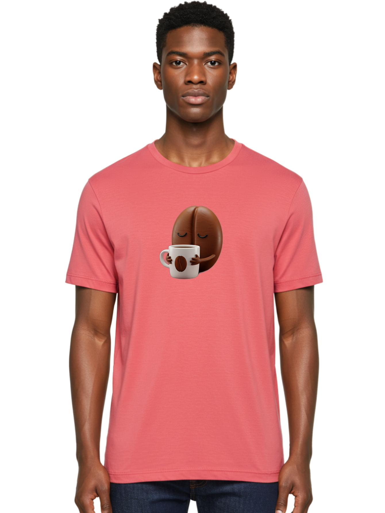 Coffee-Bean-Character-2 Men'S Graphic Tee, 100% Cotton, Comfortable Casual Summer Wear, Machine Washable, Cartoon Coffee Bean, Coffee Mug, Relaxed Atmosphere, Happy Character, Coffee Break, Morning Coffee, Caffeine Boost, Coffee Lover, Bab774