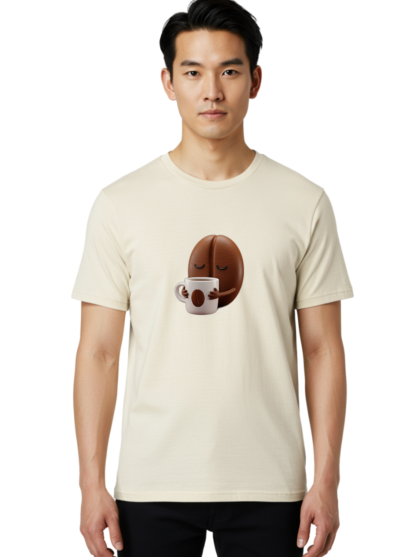 Coffee-Bean-Character-2 Men'S Graphic Tee, 100% Cotton, Comfortable Casual Summer Wear, Machine Washable, Cartoon Coffee Bean, Coffee Mug, Relaxed Atmosphere, Happy Character, Coffee Break, Morning Coffee, Caffeine Boost, Coffee Lover, Bab774