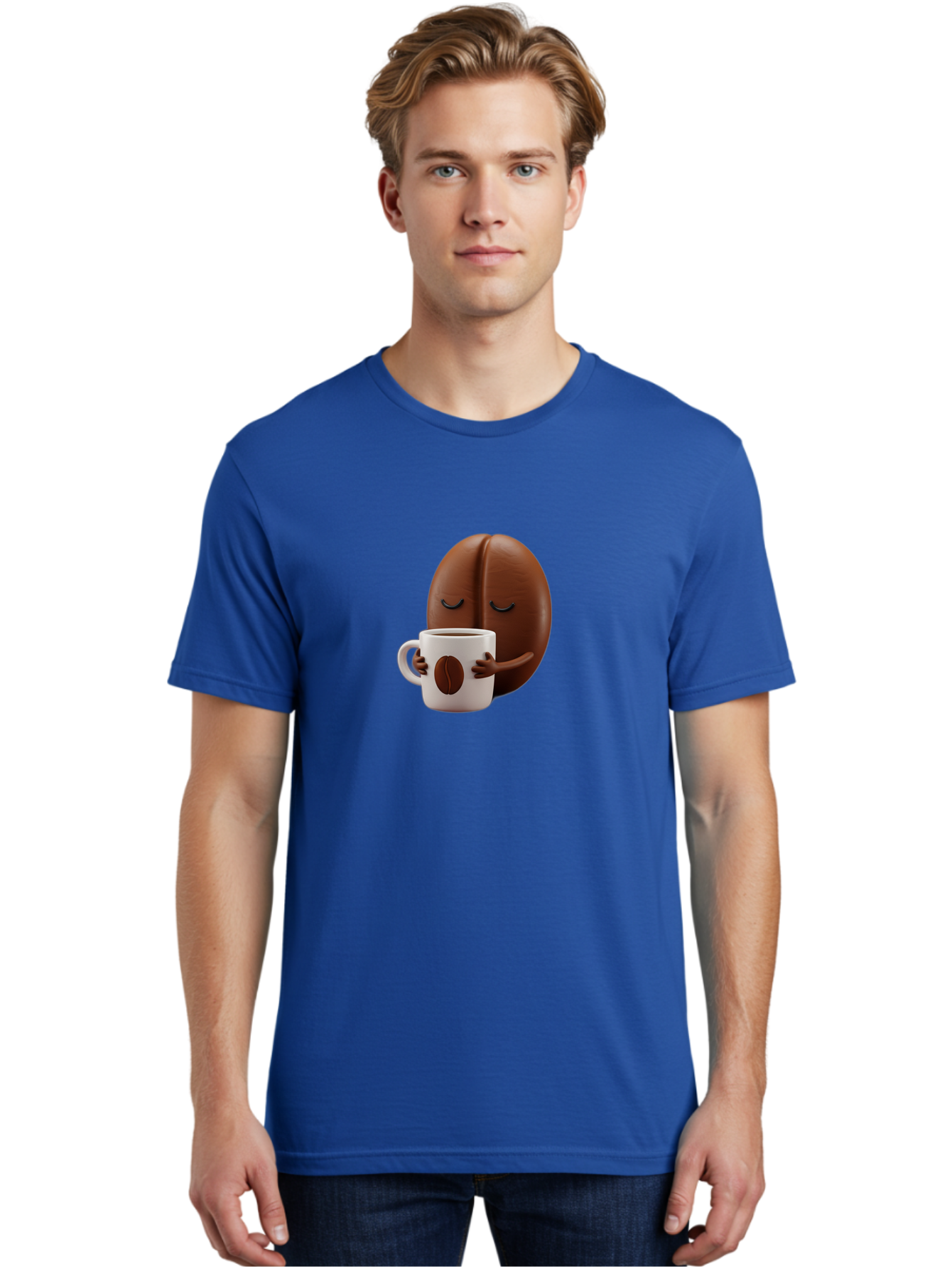 Coffee-Bean-Character-2 Men'S Graphic Tee, 100% Cotton, Comfortable Casual Summer Wear, Machine Washable, Cartoon Coffee Bean, Coffee Mug, Relaxed Atmosphere, Happy Character, Coffee Break, Morning Coffee, Caffeine Boost, Coffee Lover, Bab774