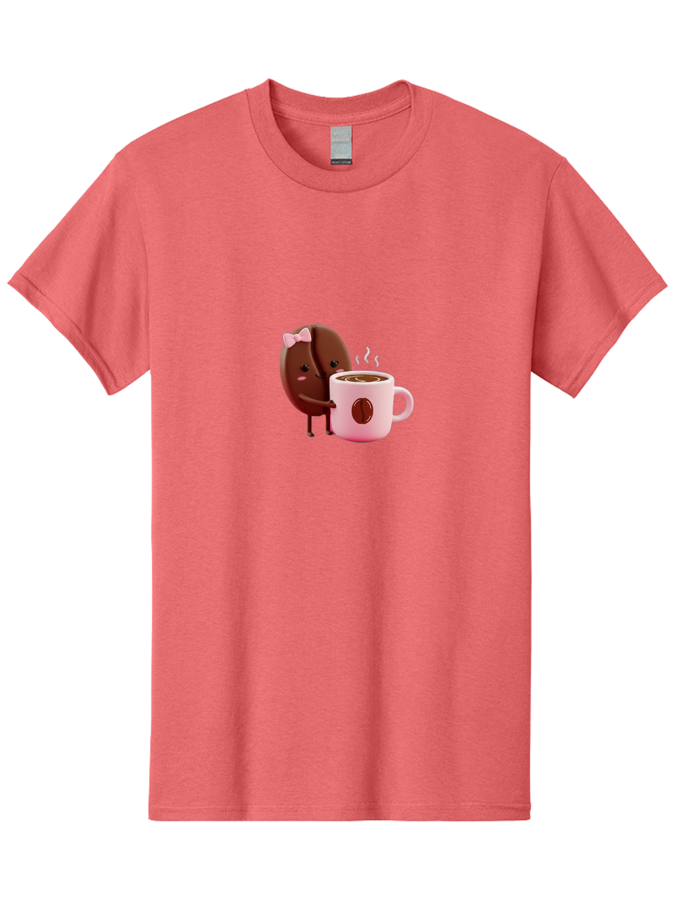 Coffee-Bean-Character-3 Men'S Graphic Tee, 100% Cotton, Comfortable Casual Summer Wear, Machine Washable, Cartoon Coffee Bean, Pink Bow, Coffee Mug, Hot Coffee, Adorable Character, Steaming Coffee, Coffee Lover, Cute Illustration, Bab775