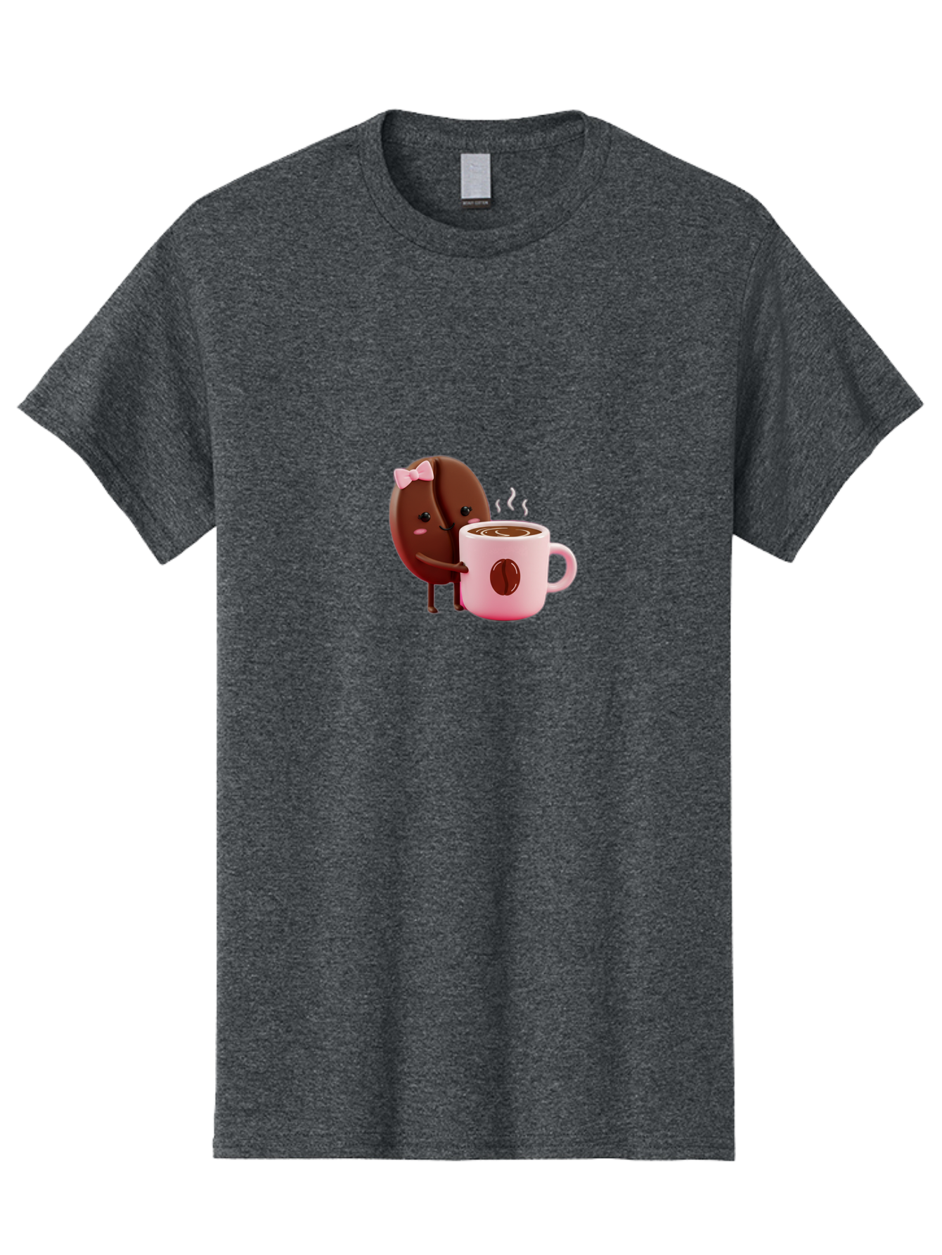 Coffee-Bean-Character-3 Men'S Graphic Tee, 100% Cotton, Comfortable Casual Summer Wear, Machine Washable, Cartoon Coffee Bean, Pink Bow, Coffee Mug, Hot Coffee, Adorable Character, Steaming Coffee, Coffee Lover, Cute Illustration, Bab775