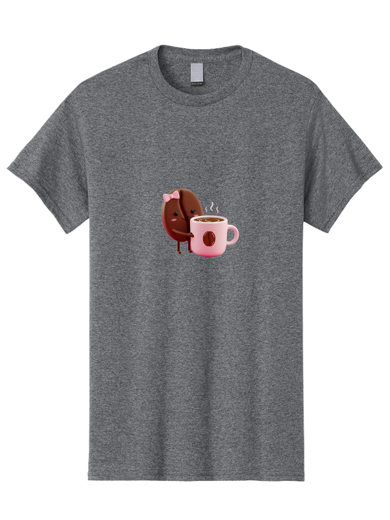 Coffee-Bean-Character-3 Men'S Graphic Tee, 100% Cotton, Comfortable Casual Summer Wear, Machine Washable, Cartoon Coffee Bean, Pink Bow, Coffee Mug, Hot Coffee, Adorable Character, Steaming Coffee, Coffee Lover, Cute Illustration, Bab775