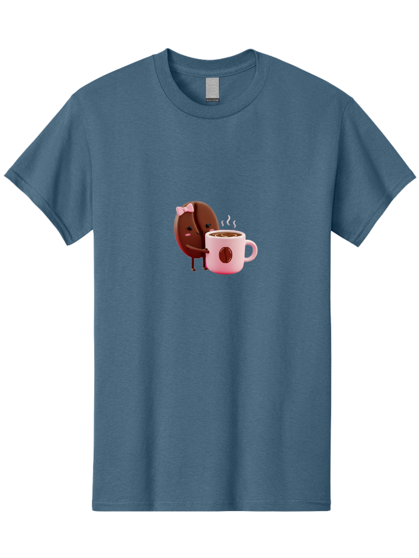 Coffee-Bean-Character-3 Men'S Graphic Tee, 100% Cotton, Comfortable Casual Summer Wear, Machine Washable, Cartoon Coffee Bean, Pink Bow, Coffee Mug, Hot Coffee, Adorable Character, Steaming Coffee, Coffee Lover, Cute Illustration, Bab775