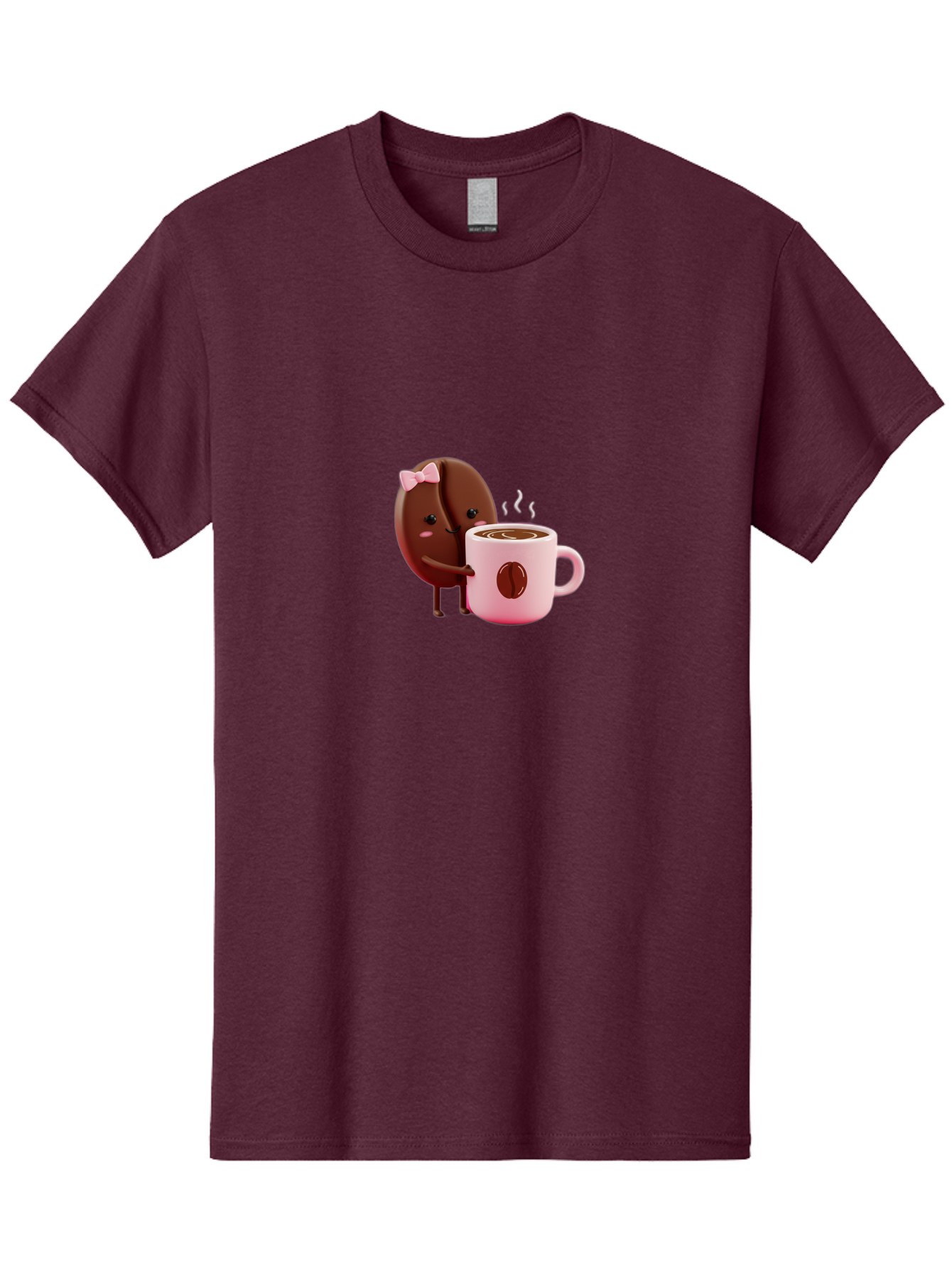Coffee-Bean-Character-3 Men'S Graphic Tee, 100% Cotton, Comfortable Casual Summer Wear, Machine Washable, Cartoon Coffee Bean, Pink Bow, Coffee Mug, Hot Coffee, Adorable Character, Steaming Coffee, Coffee Lover, Cute Illustration, Bab775