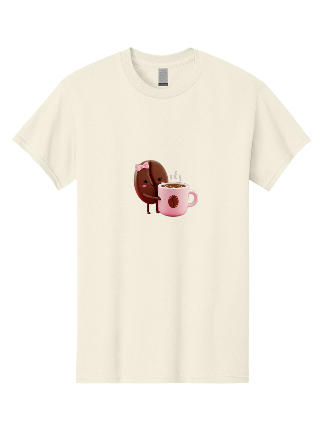 Coffee-Bean-Character-3 Men'S Graphic Tee, 100% Cotton, Comfortable Casual Summer Wear, Machine Washable, Cartoon Coffee Bean, Pink Bow, Coffee Mug, Hot Coffee, Adorable Character, Steaming Coffee, Coffee Lover, Cute Illustration, Bab775