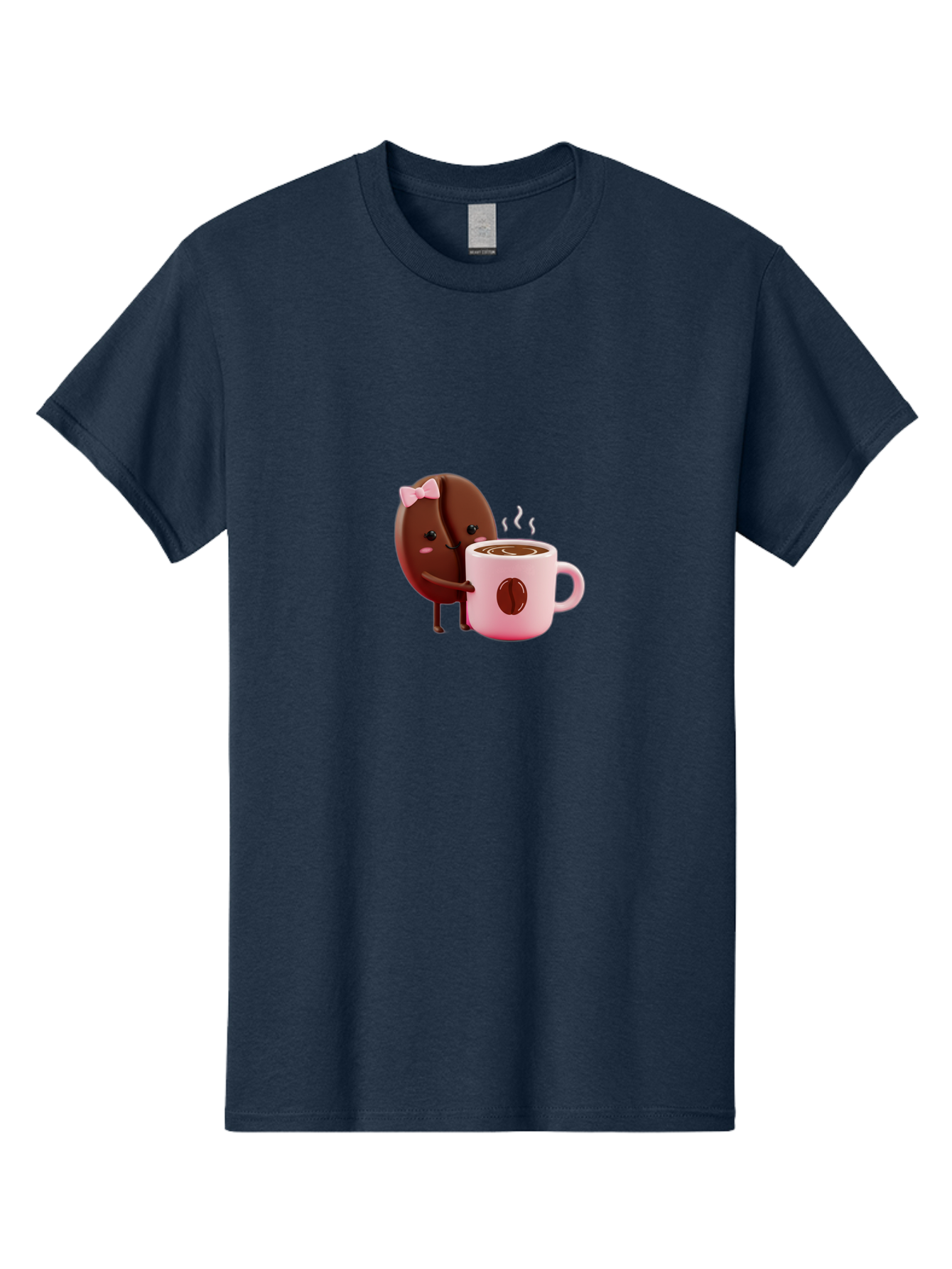Coffee-Bean-Character-3 Men'S Graphic Tee, 100% Cotton, Comfortable Casual Summer Wear, Machine Washable, Cartoon Coffee Bean, Pink Bow, Coffee Mug, Hot Coffee, Adorable Character, Steaming Coffee, Coffee Lover, Cute Illustration, Bab775