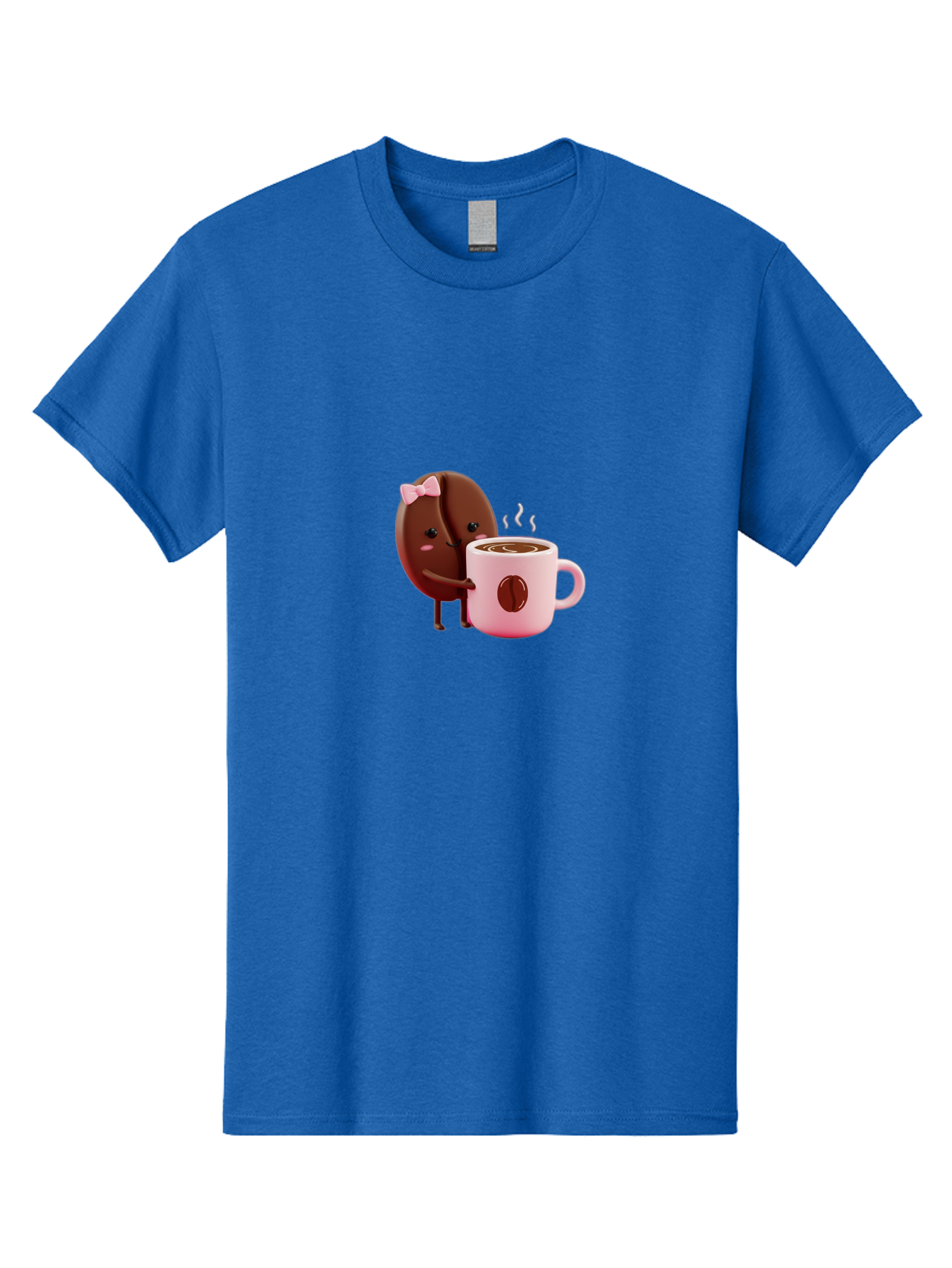 Coffee-Bean-Character-3 Men'S Graphic Tee, 100% Cotton, Comfortable Casual Summer Wear, Machine Washable, Cartoon Coffee Bean, Pink Bow, Coffee Mug, Hot Coffee, Adorable Character, Steaming Coffee, Coffee Lover, Cute Illustration, Bab775