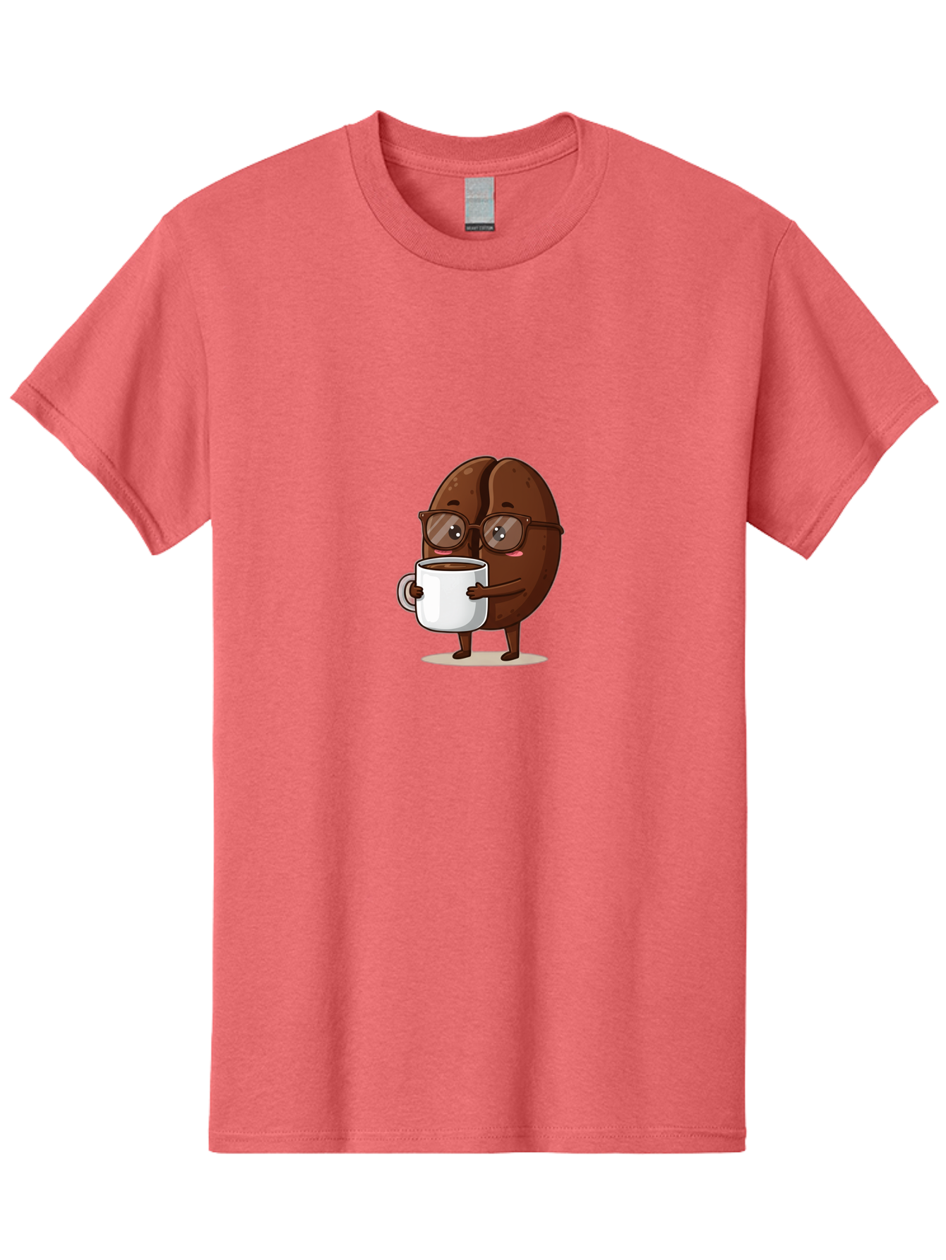 Coffee-Bean-Character-4 Men'S Graphic Tee, 100% Cotton, Comfortable Casual Summer Wear, Machine Washable, Coffee Bean Character, Coffee Lover, Brown Coffee Bean, Holding Coffee Mug, Coffee Break, Cartoon Style, Coffee Culture, Funny Character, Bab776