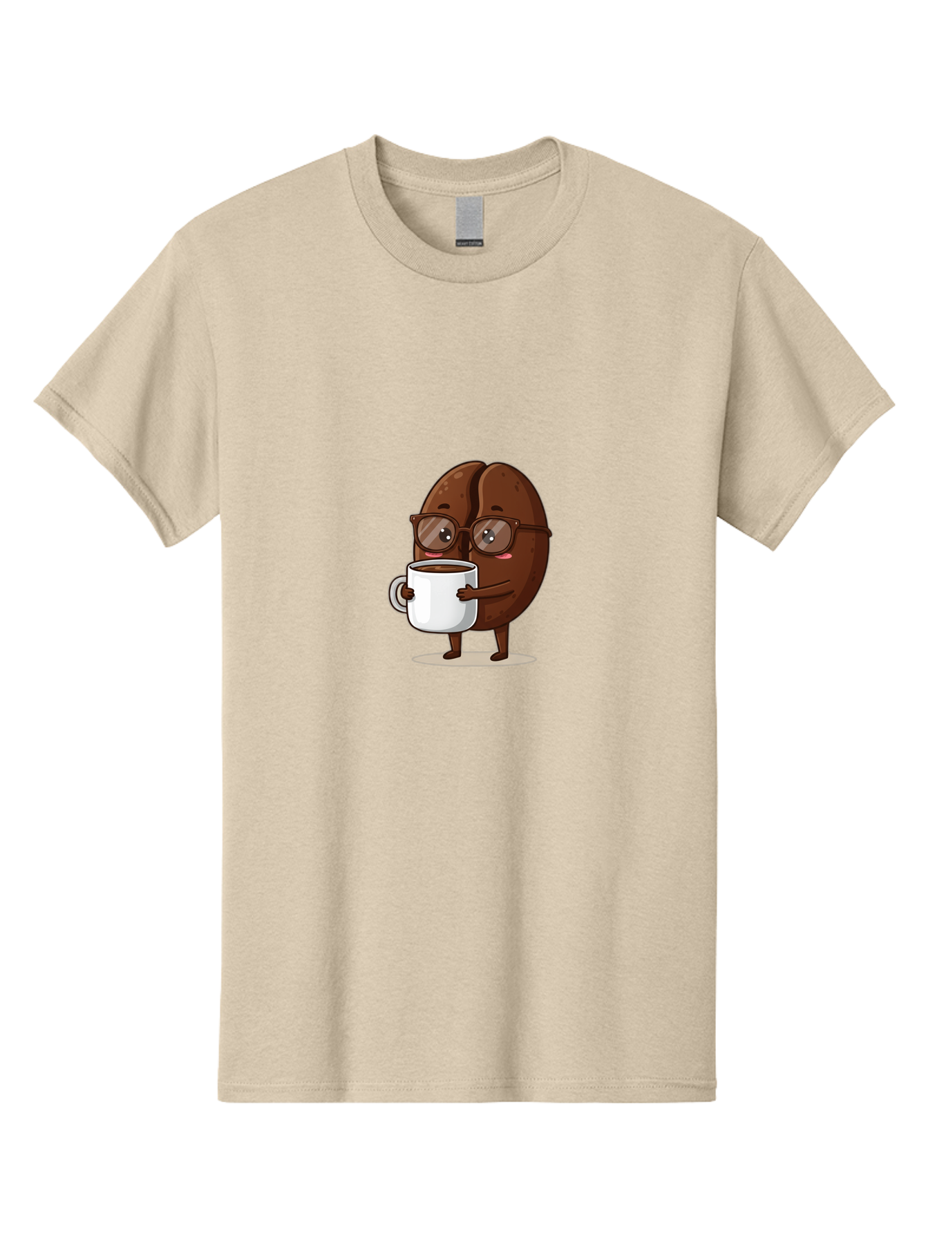 Coffee-Bean-Character-4 Men'S Graphic Tee, 100% Cotton, Comfortable Casual Summer Wear, Machine Washable, Coffee Bean Character, Coffee Lover, Brown Coffee Bean, Holding Coffee Mug, Coffee Break, Cartoon Style, Coffee Culture, Funny Character, Bab776