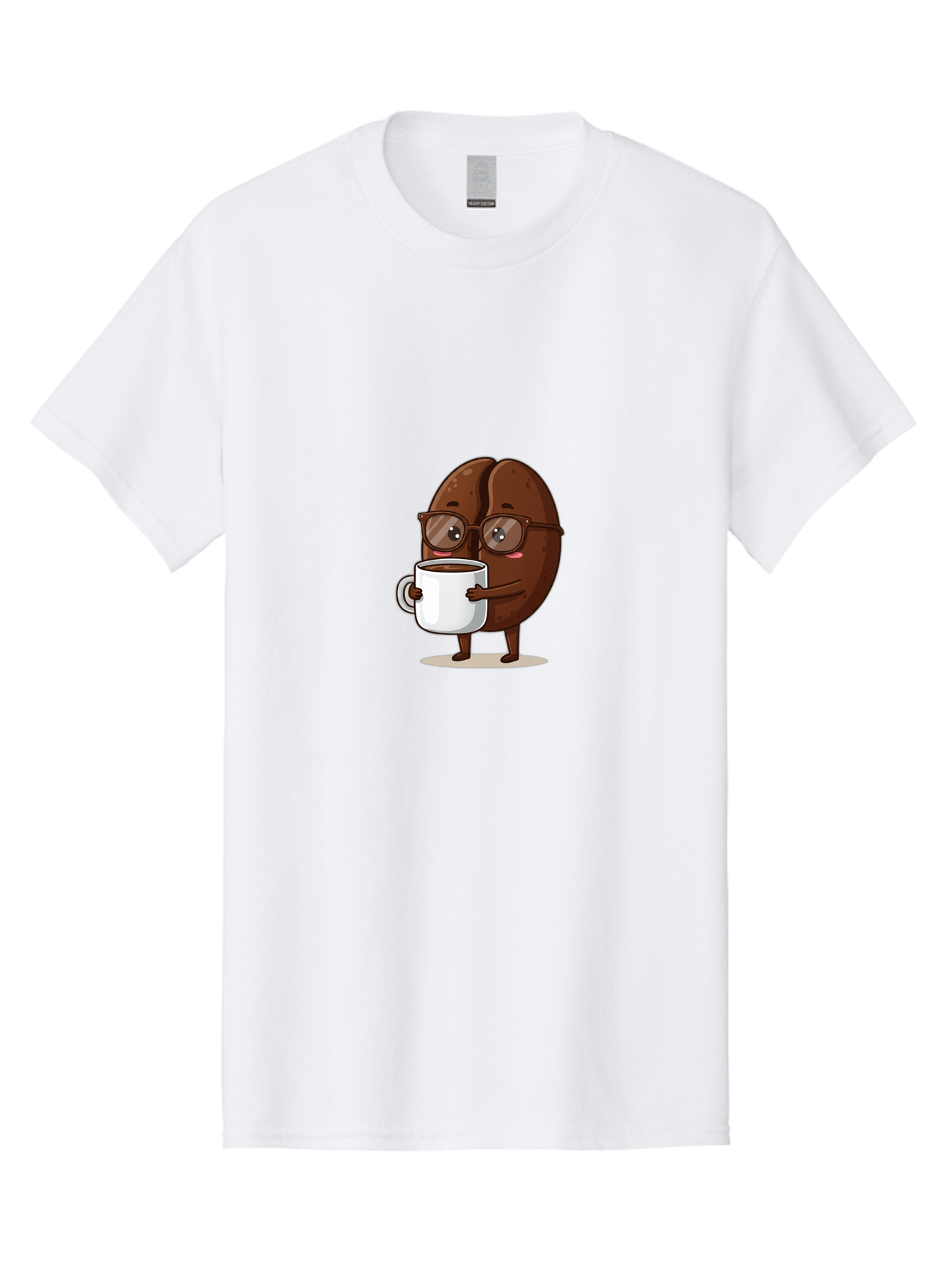 Coffee-Bean-Character-4 Men'S Graphic Tee, 100% Cotton, Comfortable Casual Summer Wear, Machine Washable, Coffee Bean Character, Coffee Lover, Brown Coffee Bean, Holding Coffee Mug, Coffee Break, Cartoon Style, Coffee Culture, Funny Character, Bab776