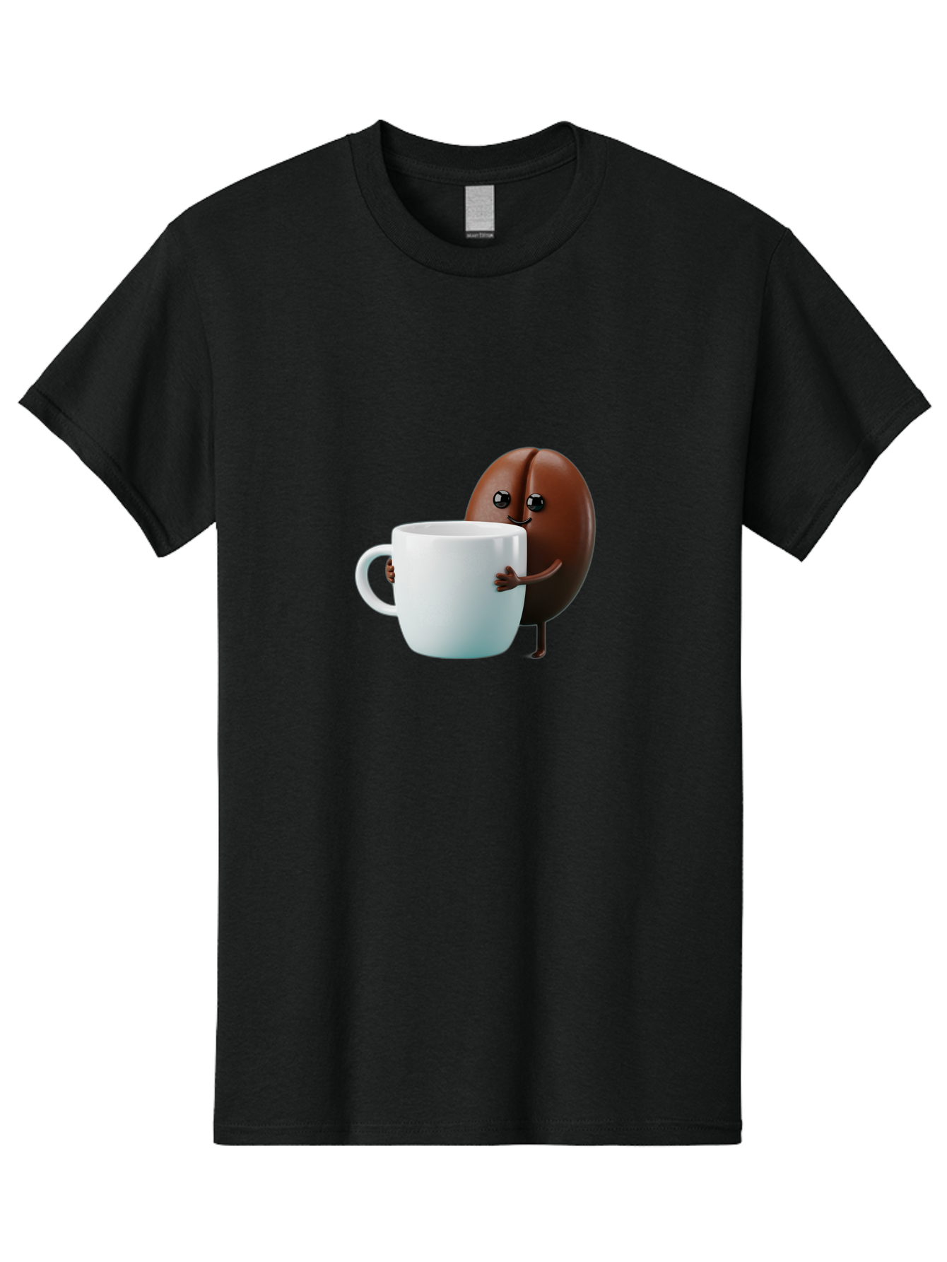 Coffee-Bean-Character Men'S Graphic Tee, 100% Cotton, Comfortable Casual Summer Wear, Machine Washable, Cartoon Coffee Bean, Holding Coffee Mug, Happy Face, Cute Character, Coffee Lover, Morning Pick-Me-Up, Coffee Culture, Fun Design, Bab777