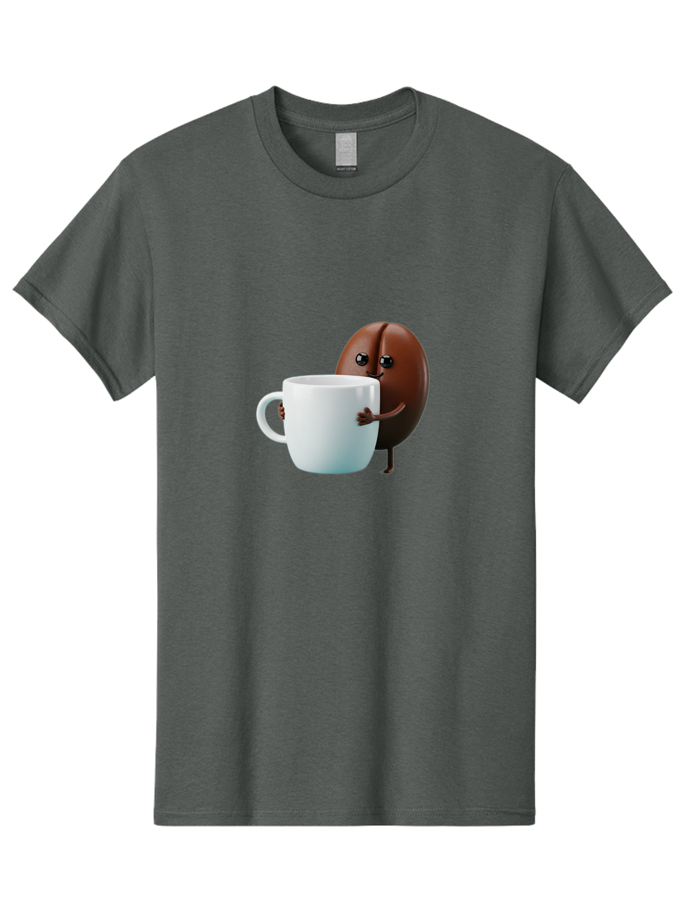 Coffee-Bean-Character Men'S Graphic Tee, 100% Cotton, Comfortable Casual Summer Wear, Machine Washable, Cartoon Coffee Bean, Holding Coffee Mug, Happy Face, Cute Character, Coffee Lover, Morning Pick-Me-Up, Coffee Culture, Fun Design, Bab777