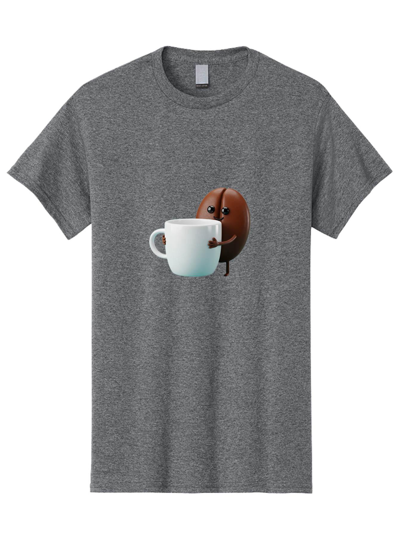 Coffee-Bean-Character Men'S Graphic Tee, 100% Cotton, Comfortable Casual Summer Wear, Machine Washable, Cartoon Coffee Bean, Holding Coffee Mug, Happy Face, Cute Character, Coffee Lover, Morning Pick-Me-Up, Coffee Culture, Fun Design, Bab777