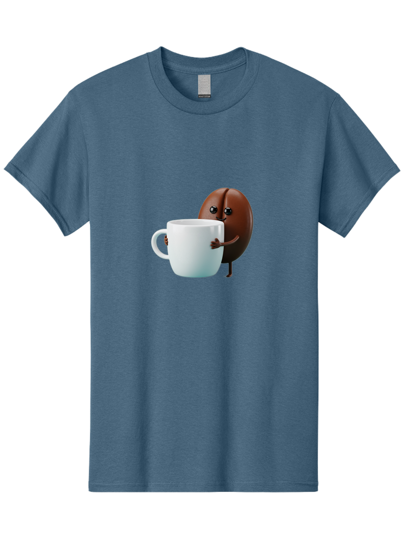 Coffee-Bean-Character Men'S Graphic Tee, 100% Cotton, Comfortable Casual Summer Wear, Machine Washable, Cartoon Coffee Bean, Holding Coffee Mug, Happy Face, Cute Character, Coffee Lover, Morning Pick-Me-Up, Coffee Culture, Fun Design, Bab777