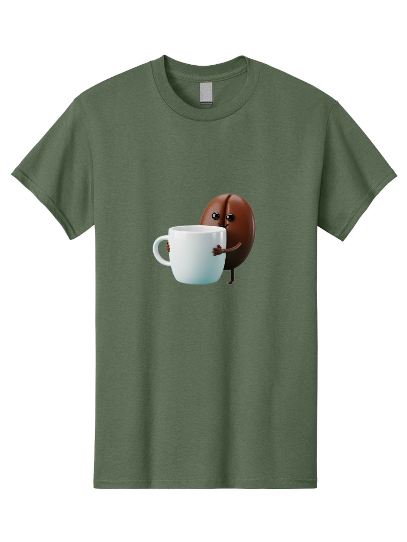 Coffee-Bean-Character Men'S Graphic Tee, 100% Cotton, Comfortable Casual Summer Wear, Machine Washable, Cartoon Coffee Bean, Holding Coffee Mug, Happy Face, Cute Character, Coffee Lover, Morning Pick-Me-Up, Coffee Culture, Fun Design, Bab777