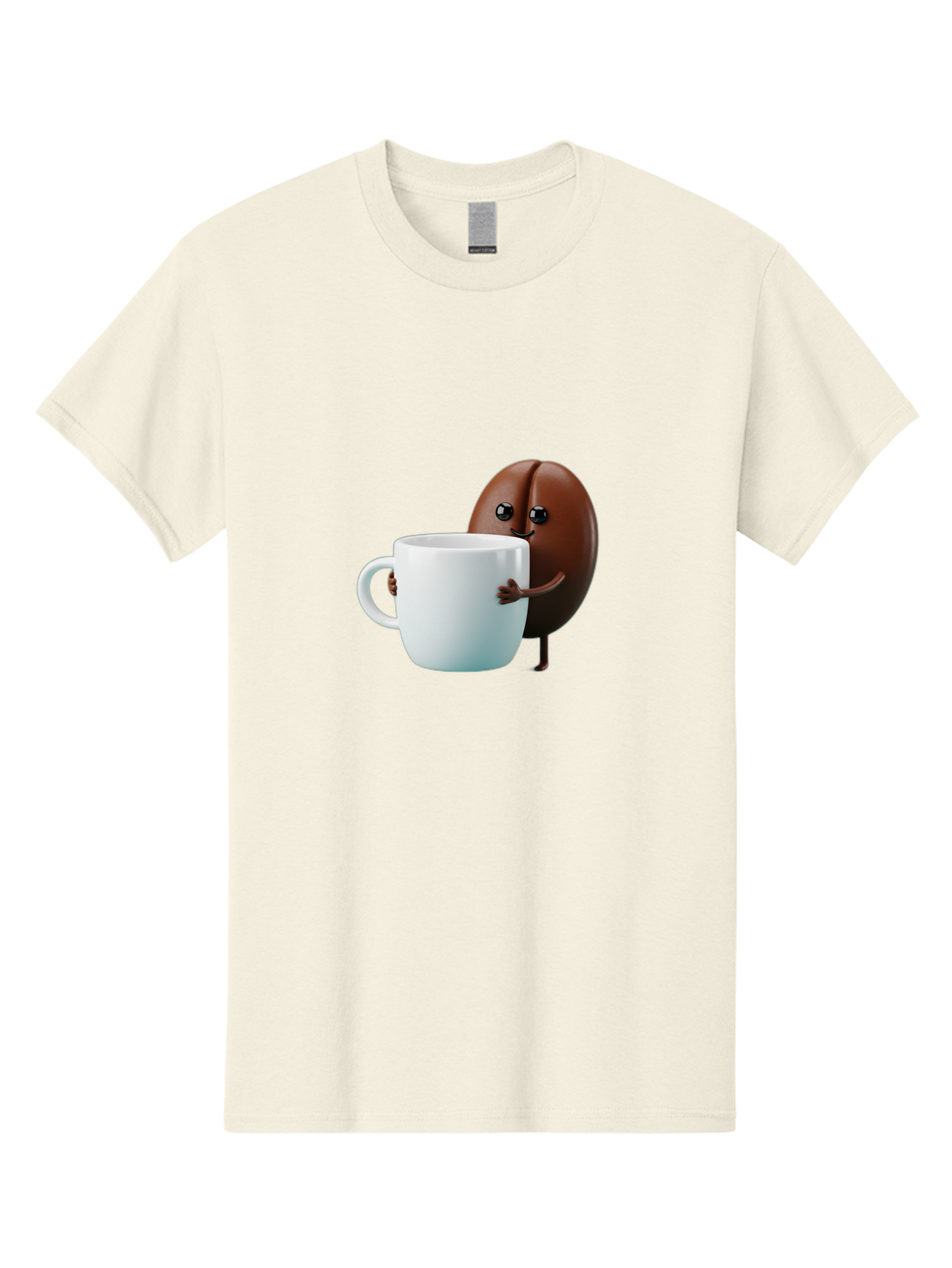 Coffee-Bean-Character Men'S Graphic Tee, 100% Cotton, Comfortable Casual Summer Wear, Machine Washable, Cartoon Coffee Bean, Holding Coffee Mug, Happy Face, Cute Character, Coffee Lover, Morning Pick-Me-Up, Coffee Culture, Fun Design, Bab777