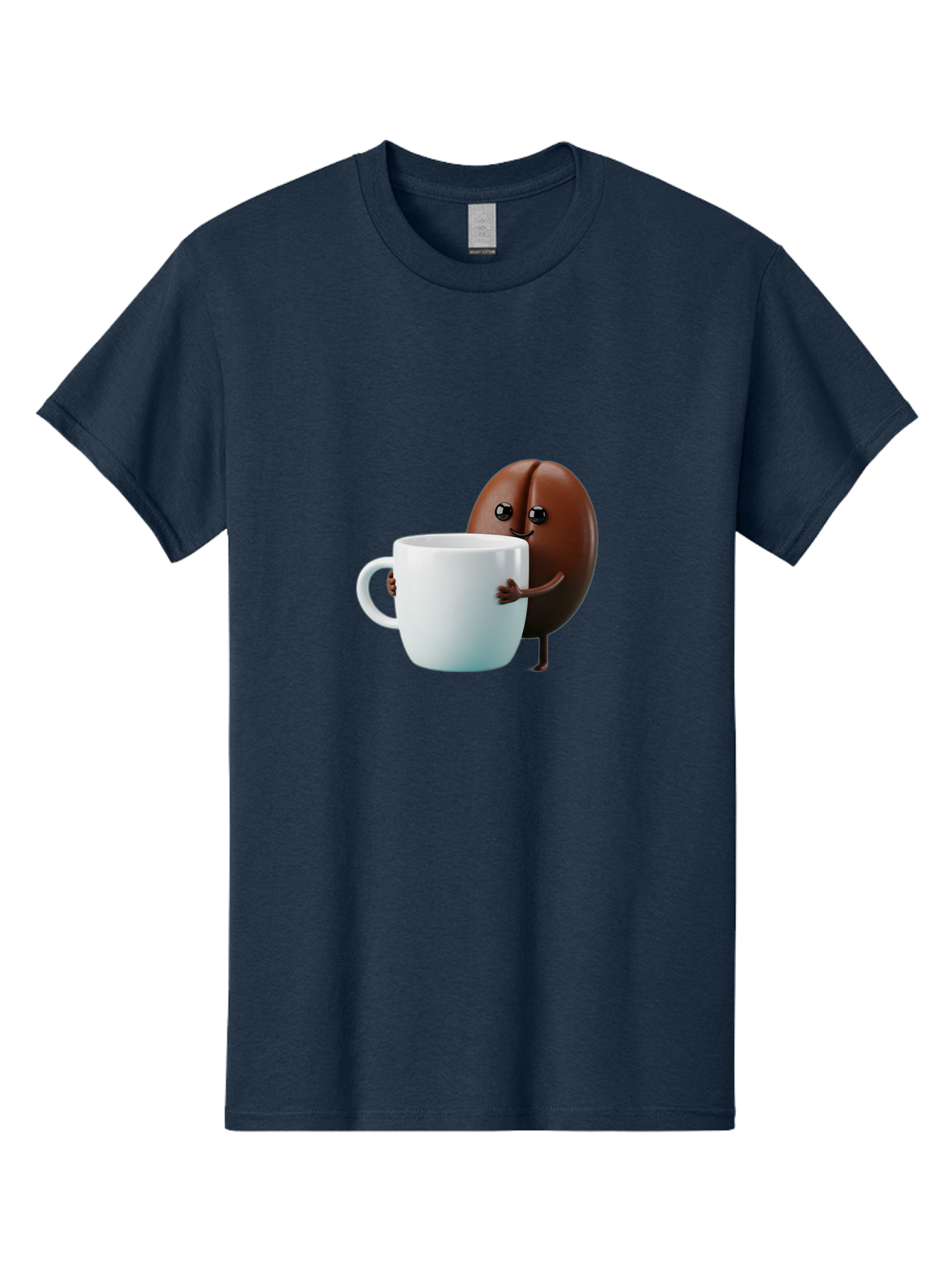 Coffee-Bean-Character Men'S Graphic Tee, 100% Cotton, Comfortable Casual Summer Wear, Machine Washable, Cartoon Coffee Bean, Holding Coffee Mug, Happy Face, Cute Character, Coffee Lover, Morning Pick-Me-Up, Coffee Culture, Fun Design, Bab777