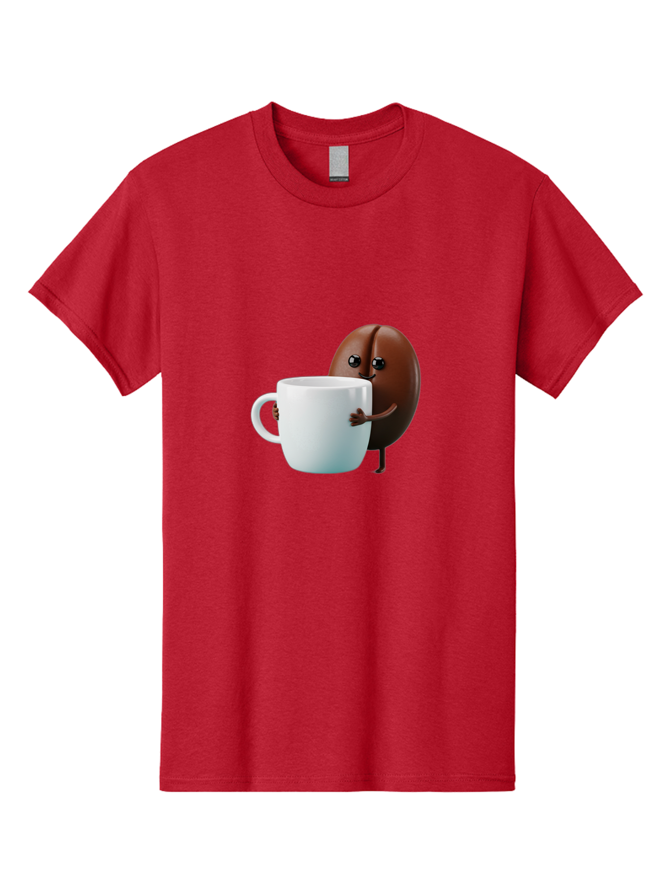 Coffee-Bean-Character Men'S Graphic Tee, 100% Cotton, Comfortable Casual Summer Wear, Machine Washable, Cartoon Coffee Bean, Holding Coffee Mug, Happy Face, Cute Character, Coffee Lover, Morning Pick-Me-Up, Coffee Culture, Fun Design, Bab777