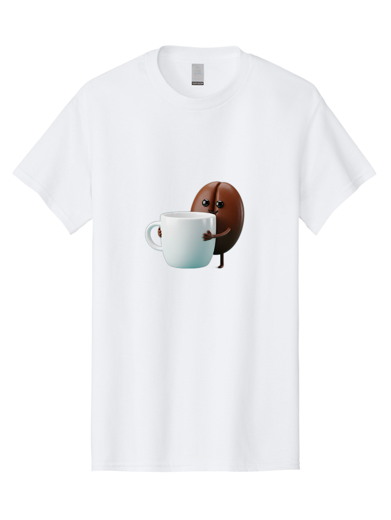 Coffee-Bean-Character Men'S Graphic Tee, 100% Cotton, Comfortable Casual Summer Wear, Machine Washable, Cartoon Coffee Bean, Holding Coffee Mug, Happy Face, Cute Character, Coffee Lover, Morning Pick-Me-Up, Coffee Culture, Fun Design, Bab777