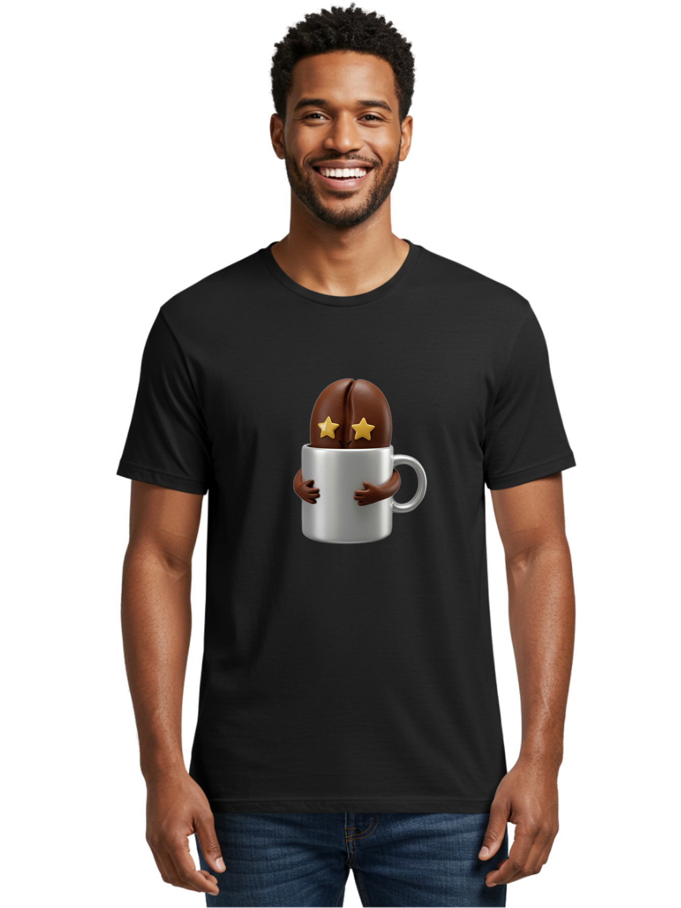 Coffee-Bean-In-A-Cup Men'S Graphic Tee, 100% Cotton, Comfortable Casual Summer Wear, Machine Washable, Coffee Bean Character, Coffee Cup, Cute Illustration, Cartoon Coffee, Coffee Culture, Coffee Love, Morning Coffee, Coffee Beans, Coffee Art Bab778
