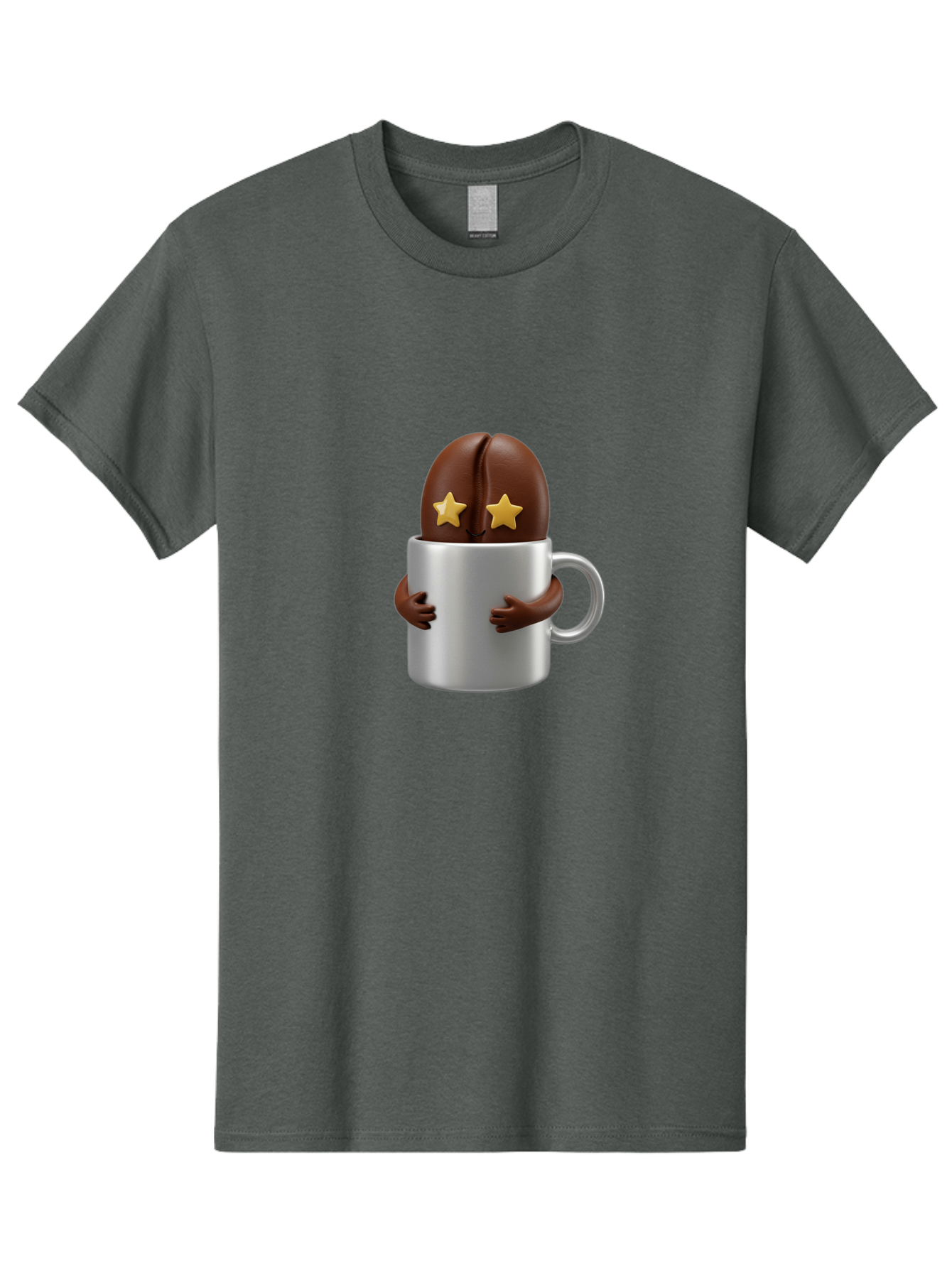 Coffee-Bean-In-A-Cup Men'S Graphic Tee, 100% Cotton, Comfortable Casual Summer Wear, Machine Washable, Coffee Bean Character, Coffee Cup, Cute Illustration, Cartoon Coffee, Coffee Culture, Coffee Love, Morning Coffee, Coffee Beans, Coffee Art Bab778