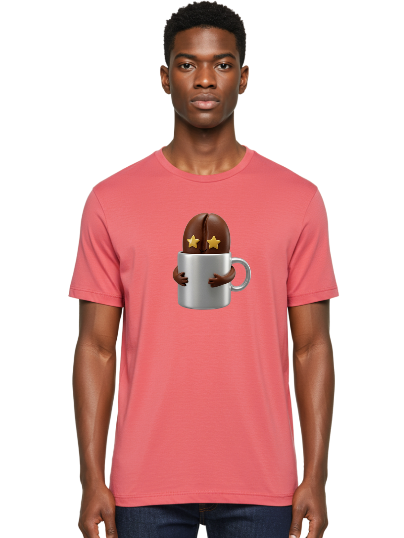 Coffee-Bean-In-A-Cup Men'S Graphic Tee, 100% Cotton, Comfortable Casual Summer Wear, Machine Washable, Coffee Bean Character, Coffee Cup, Cute Illustration, Cartoon Coffee, Coffee Culture, Coffee Love, Morning Coffee, Coffee Beans, Coffee Art Bab778