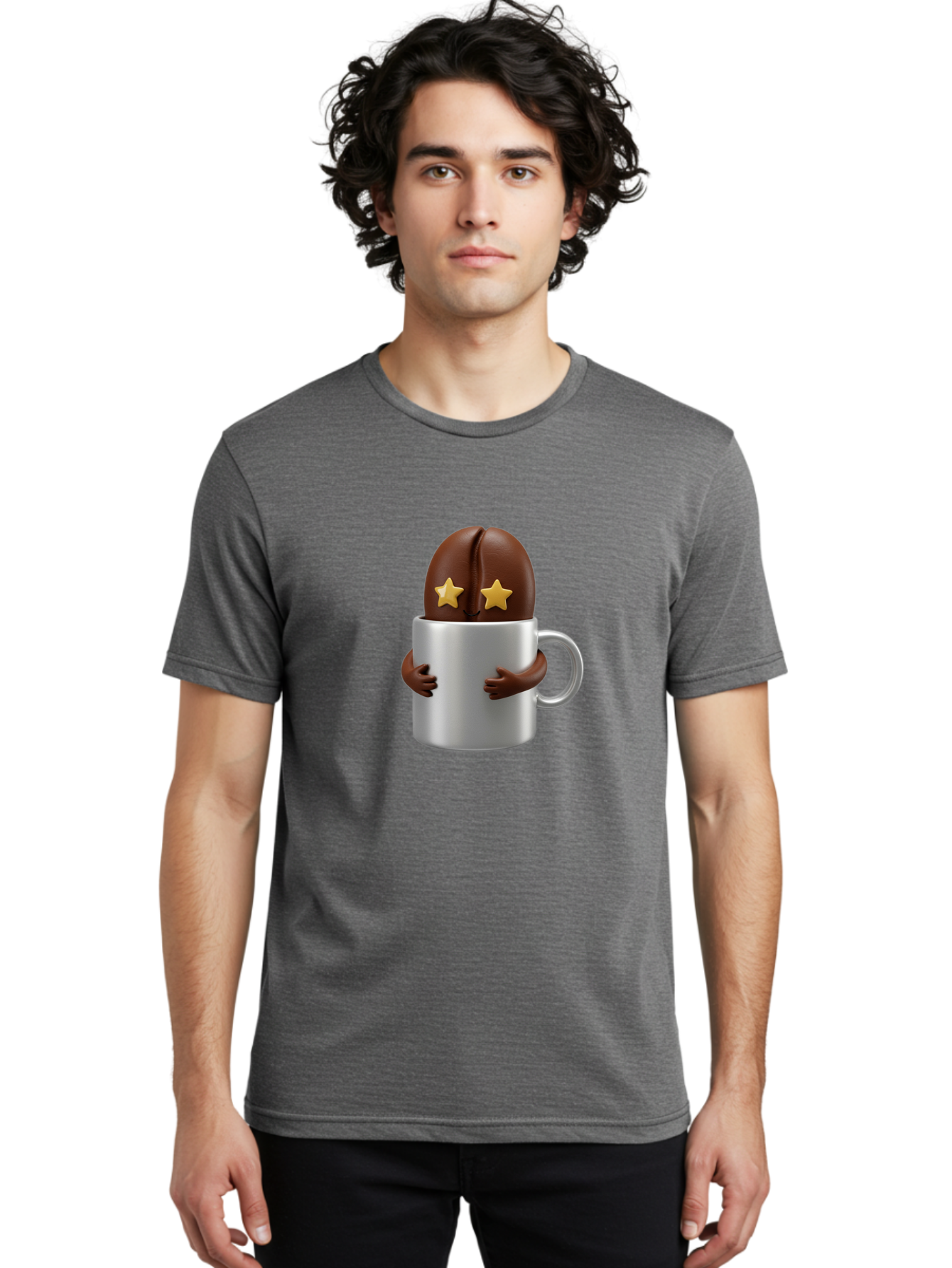 Coffee-Bean-In-A-Cup Men'S Graphic Tee, 100% Cotton, Comfortable Casual Summer Wear, Machine Washable, Coffee Bean Character, Coffee Cup, Cute Illustration, Cartoon Coffee, Coffee Culture, Coffee Love, Morning Coffee, Coffee Beans, Coffee Art Bab778
