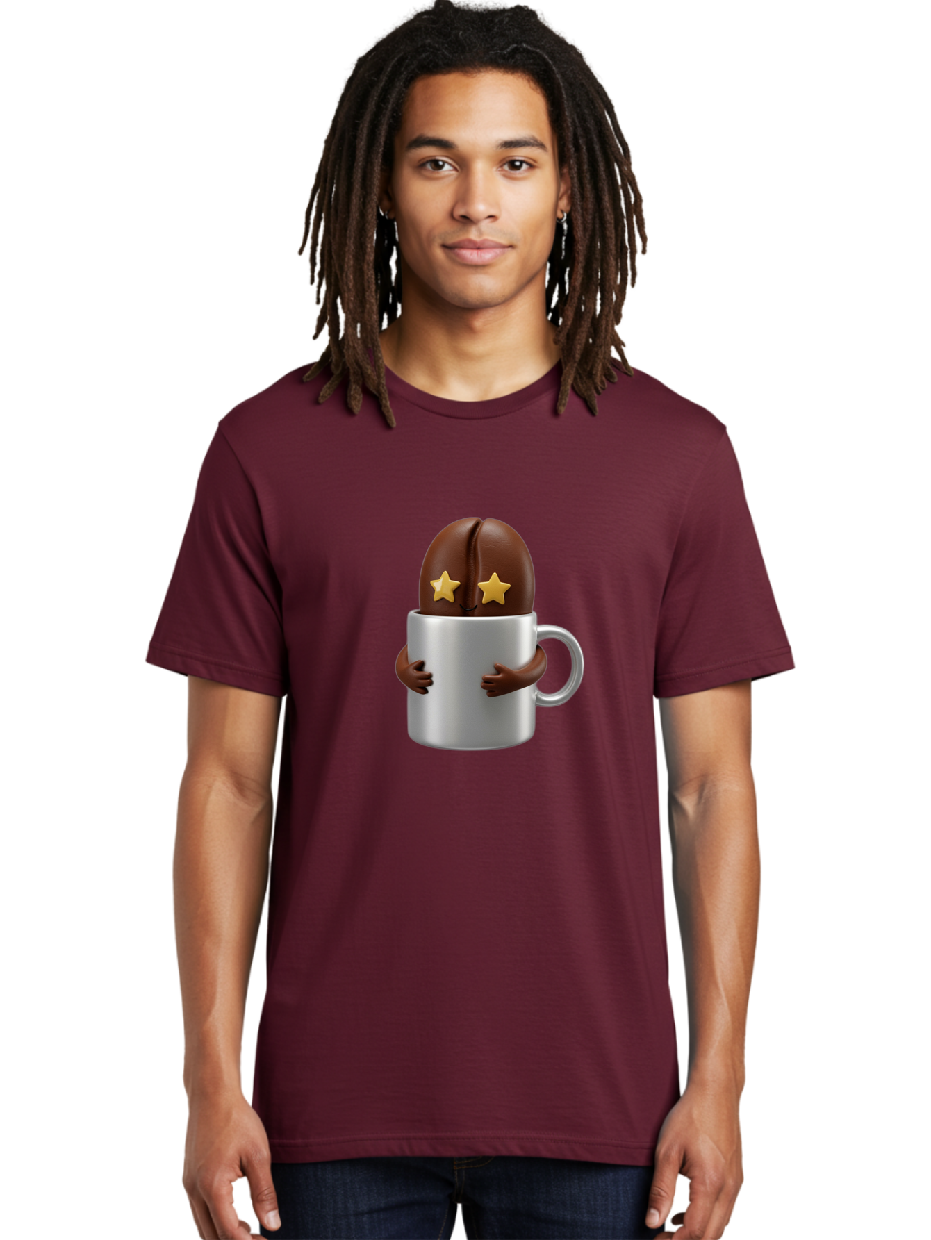 Coffee-Bean-In-A-Cup Men'S Graphic Tee, 100% Cotton, Comfortable Casual Summer Wear, Machine Washable, Coffee Bean Character, Coffee Cup, Cute Illustration, Cartoon Coffee, Coffee Culture, Coffee Love, Morning Coffee, Coffee Beans, Coffee Art Bab778
