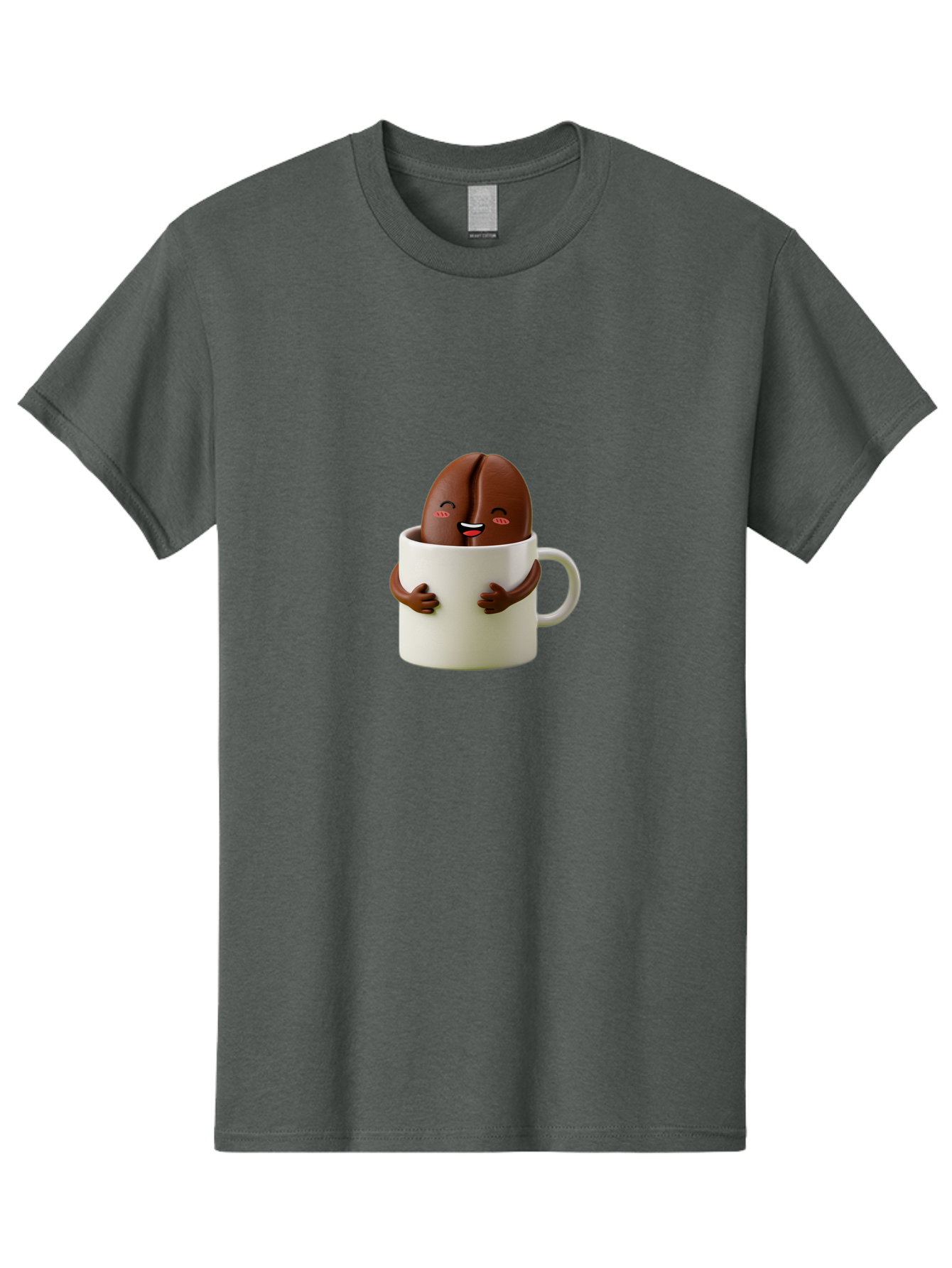 Coffee-Bean-In-Cup Men'S Graphic Tee, 100% Cotton, Comfortable Casual Summer Wear, Machine Washable, Chocolate-Covered Coffee Bean, Coffee Lover, Cute Cartoon Character, Funny Beverage, Happy Face, Quirky Design, Coffee Break, Bab779