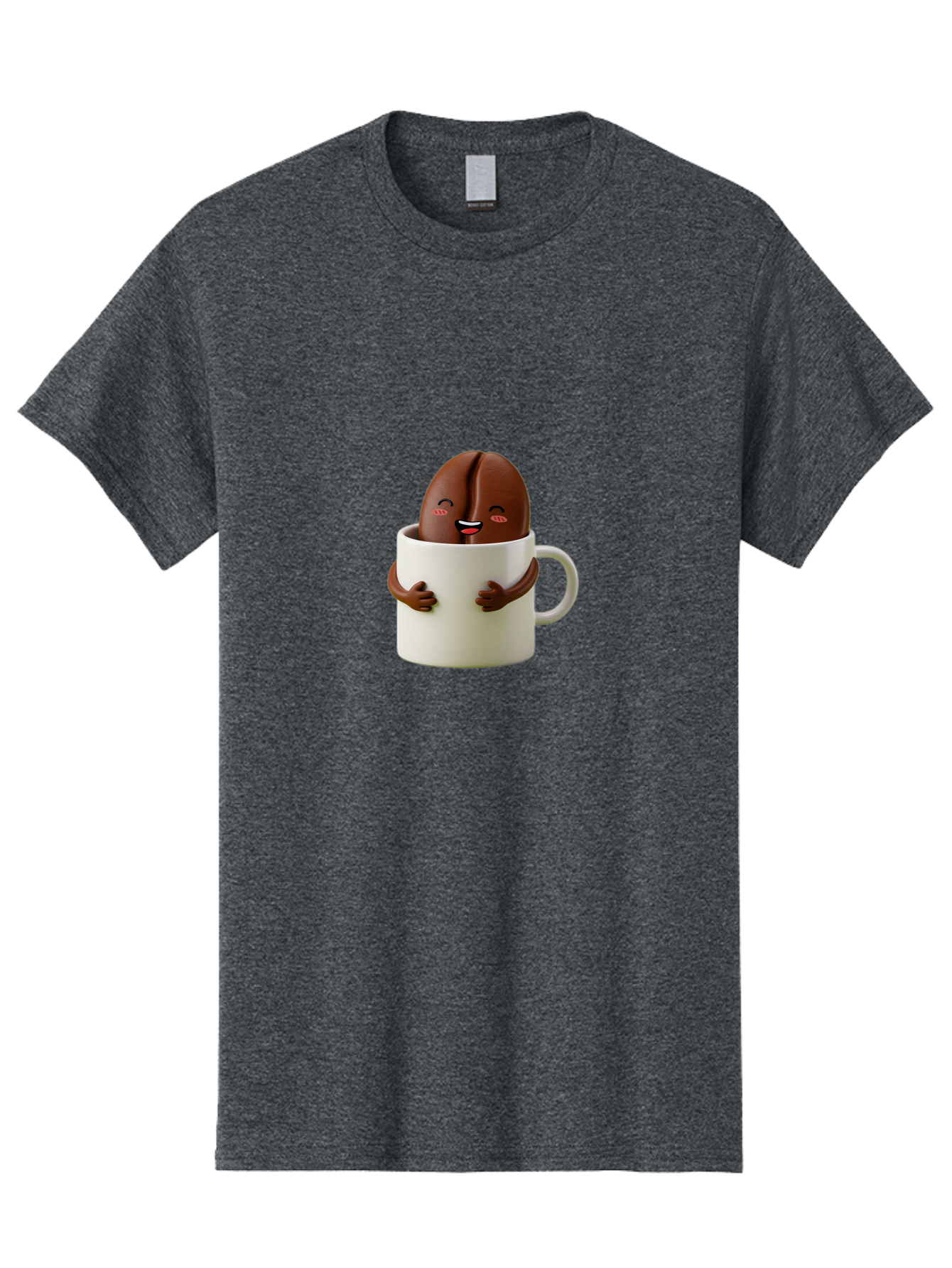 Coffee-Bean-In-Cup Men'S Graphic Tee, 100% Cotton, Comfortable Casual Summer Wear, Machine Washable, Chocolate-Covered Coffee Bean, Coffee Lover, Cute Cartoon Character, Funny Beverage, Happy Face, Quirky Design, Coffee Break, Bab779