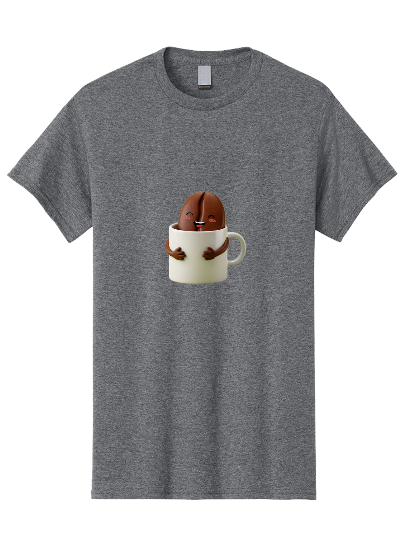 Coffee-Bean-In-Cup Men'S Graphic Tee, 100% Cotton, Comfortable Casual Summer Wear, Machine Washable, Chocolate-Covered Coffee Bean, Coffee Lover, Cute Cartoon Character, Funny Beverage, Happy Face, Quirky Design, Coffee Break, Bab779