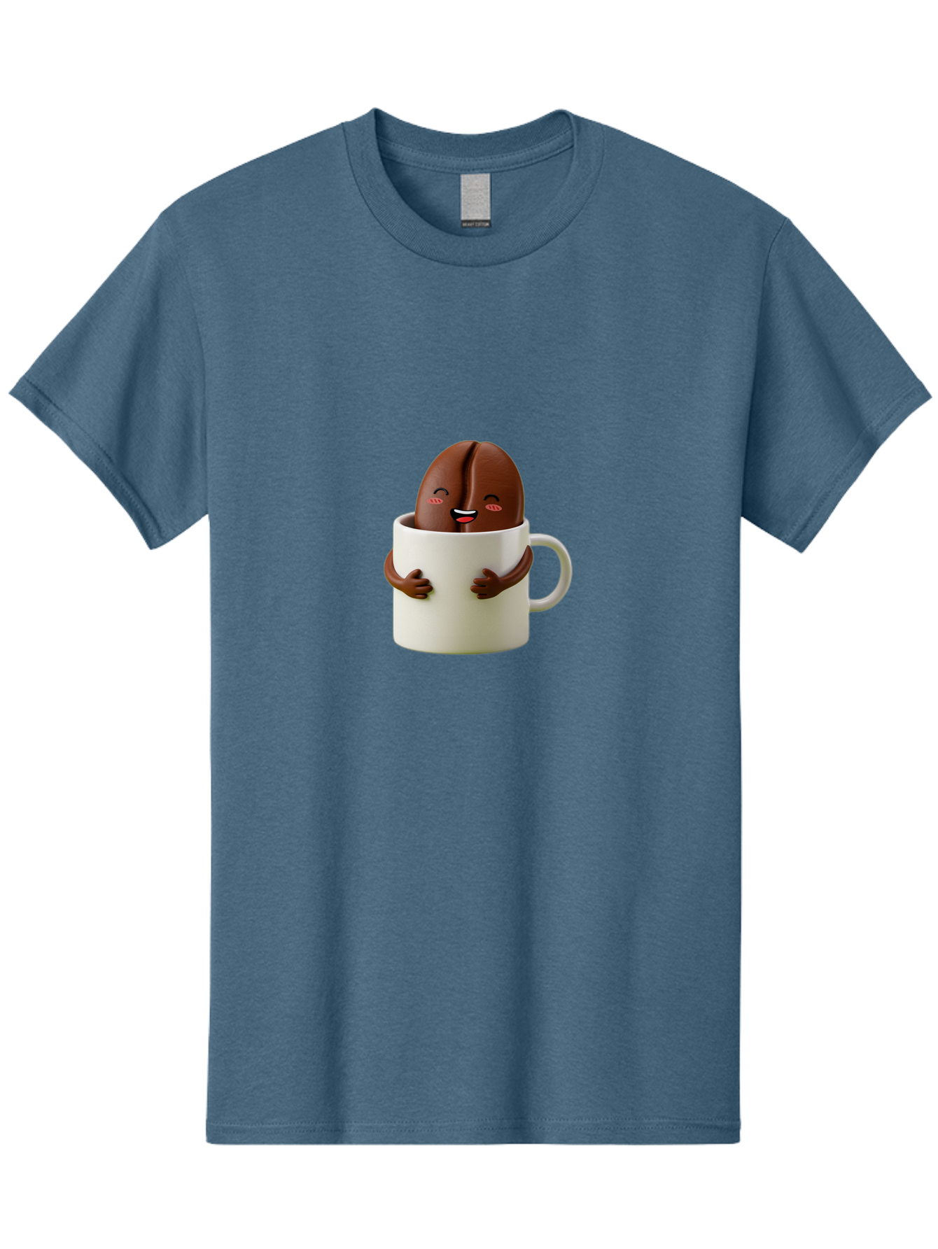 Coffee-Bean-In-Cup Men'S Graphic Tee, 100% Cotton, Comfortable Casual Summer Wear, Machine Washable, Chocolate-Covered Coffee Bean, Coffee Lover, Cute Cartoon Character, Funny Beverage, Happy Face, Quirky Design, Coffee Break, Bab779