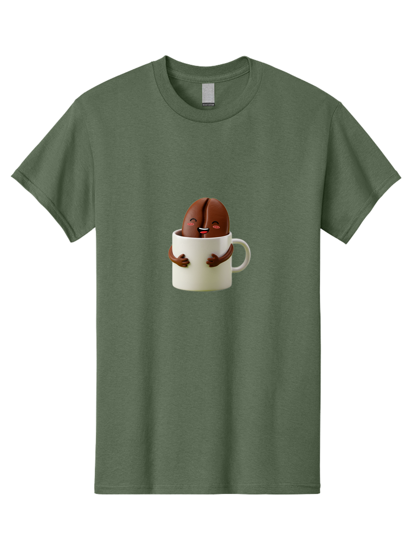 Coffee-Bean-In-Cup Men'S Graphic Tee, 100% Cotton, Comfortable Casual Summer Wear, Machine Washable, Chocolate-Covered Coffee Bean, Coffee Lover, Cute Cartoon Character, Funny Beverage, Happy Face, Quirky Design, Coffee Break, Bab779