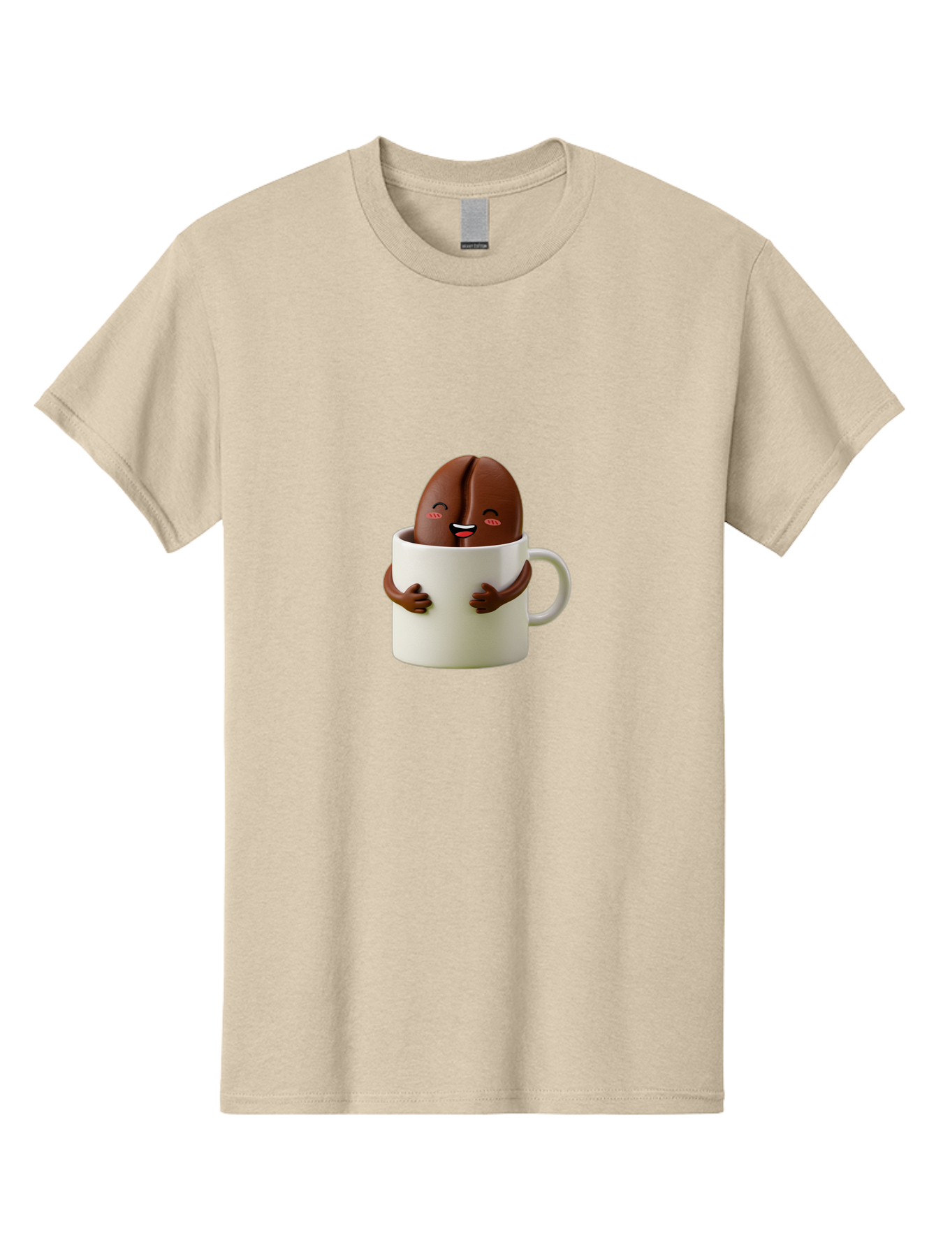 Coffee-Bean-In-Cup Men'S Graphic Tee, 100% Cotton, Comfortable Casual Summer Wear, Machine Washable, Chocolate-Covered Coffee Bean, Coffee Lover, Cute Cartoon Character, Funny Beverage, Happy Face, Quirky Design, Coffee Break, Bab779