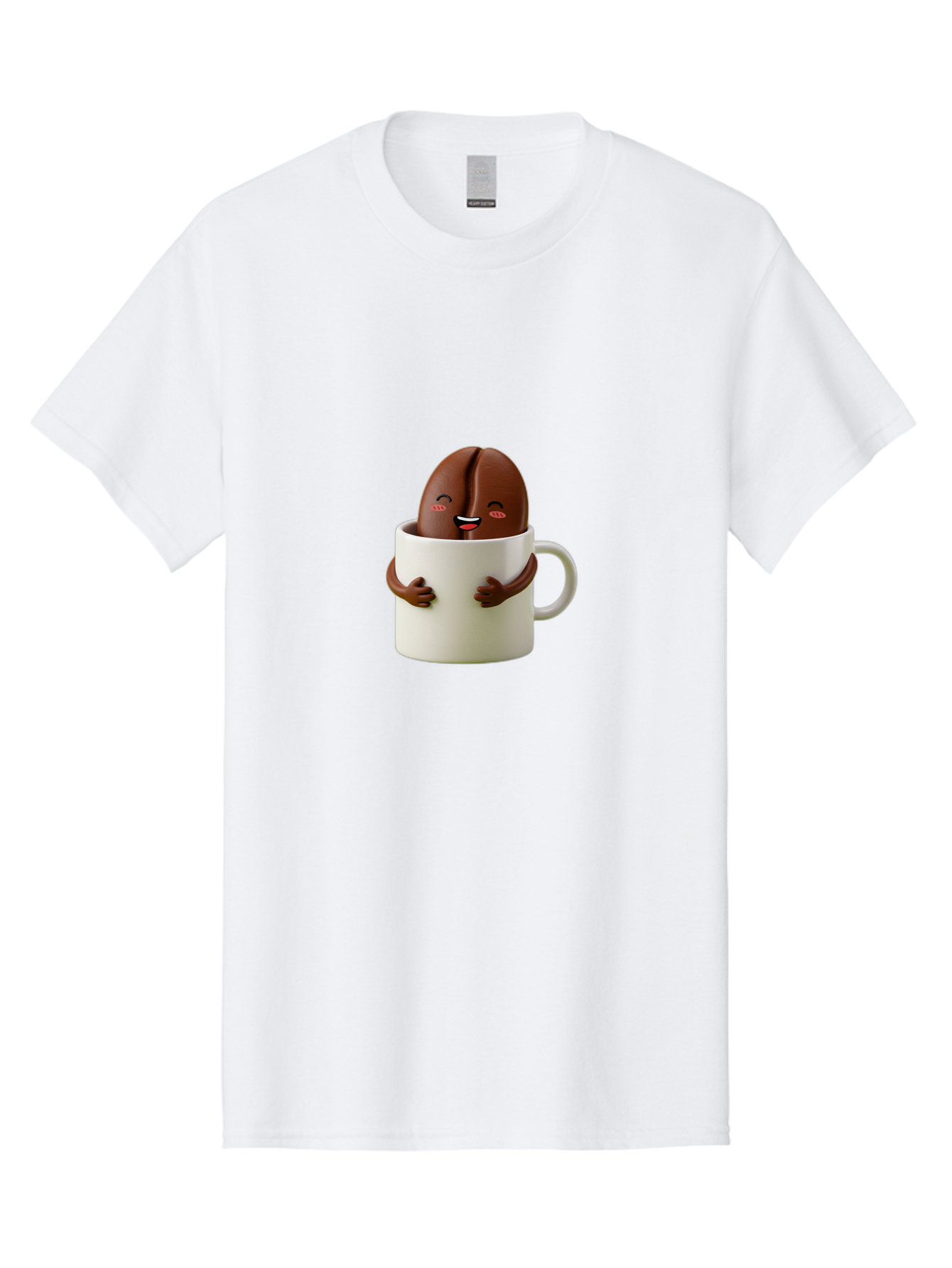 Coffee-Bean-In-Cup Men'S Graphic Tee, 100% Cotton, Comfortable Casual Summer Wear, Machine Washable, Chocolate-Covered Coffee Bean, Coffee Lover, Cute Cartoon Character, Funny Beverage, Happy Face, Quirky Design, Coffee Break, Bab779