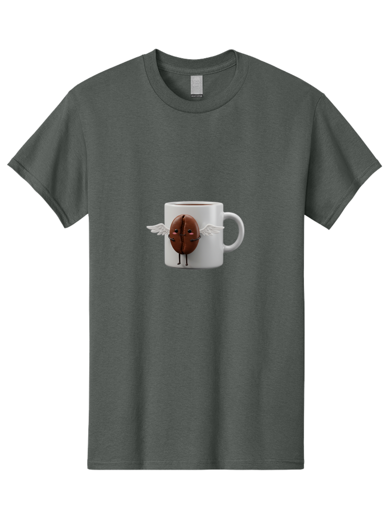 Coffee-Bean-Mug Men'S Graphic Tee, 100% Cotton, Comfortable Casual Summer Wear, Machine Washable, Coffee Mug, Funny Design, Cartoon Coffee Bean, White Wings, Adorable Face, Morning Coffee, Coffee Lover, Coffee Culture, Quirky Accessories Bab780
