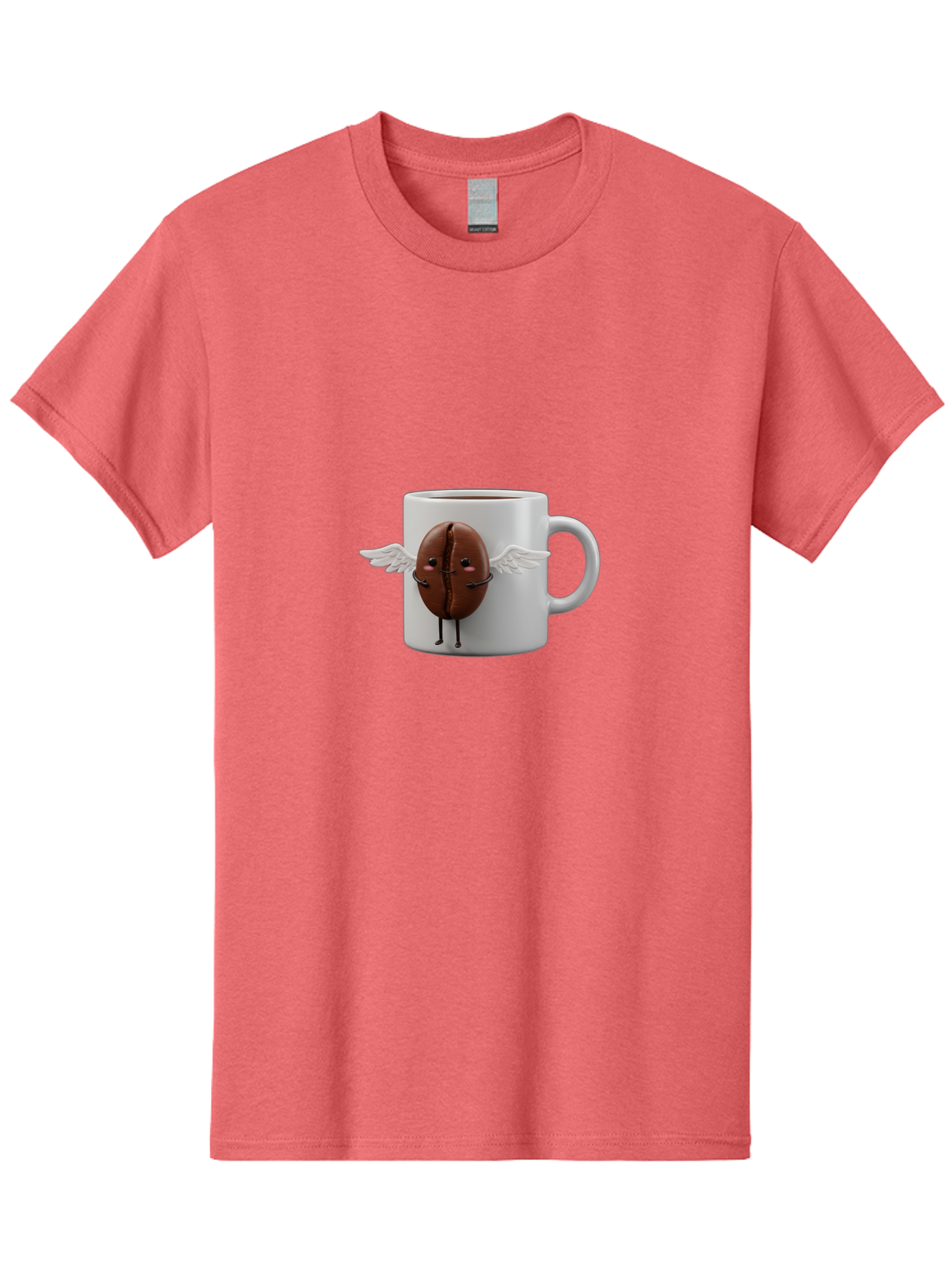 Coffee-Bean-Mug Men'S Graphic Tee, 100% Cotton, Comfortable Casual Summer Wear, Machine Washable, Coffee Mug, Funny Design, Cartoon Coffee Bean, White Wings, Adorable Face, Morning Coffee, Coffee Lover, Coffee Culture, Quirky Accessories Bab780