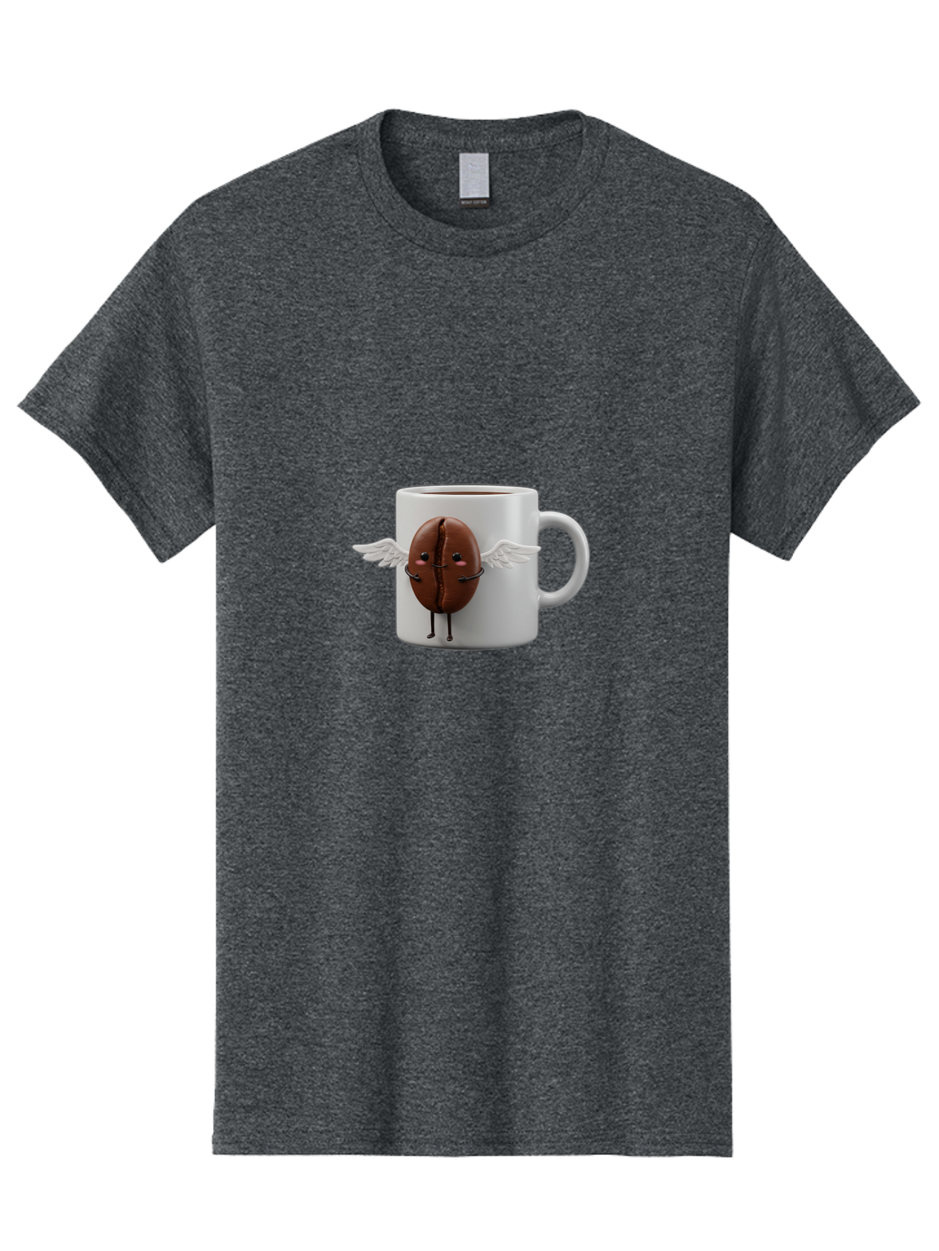 Coffee-Bean-Mug Men'S Graphic Tee, 100% Cotton, Comfortable Casual Summer Wear, Machine Washable, Coffee Mug, Funny Design, Cartoon Coffee Bean, White Wings, Adorable Face, Morning Coffee, Coffee Lover, Coffee Culture, Quirky Accessories Bab780
