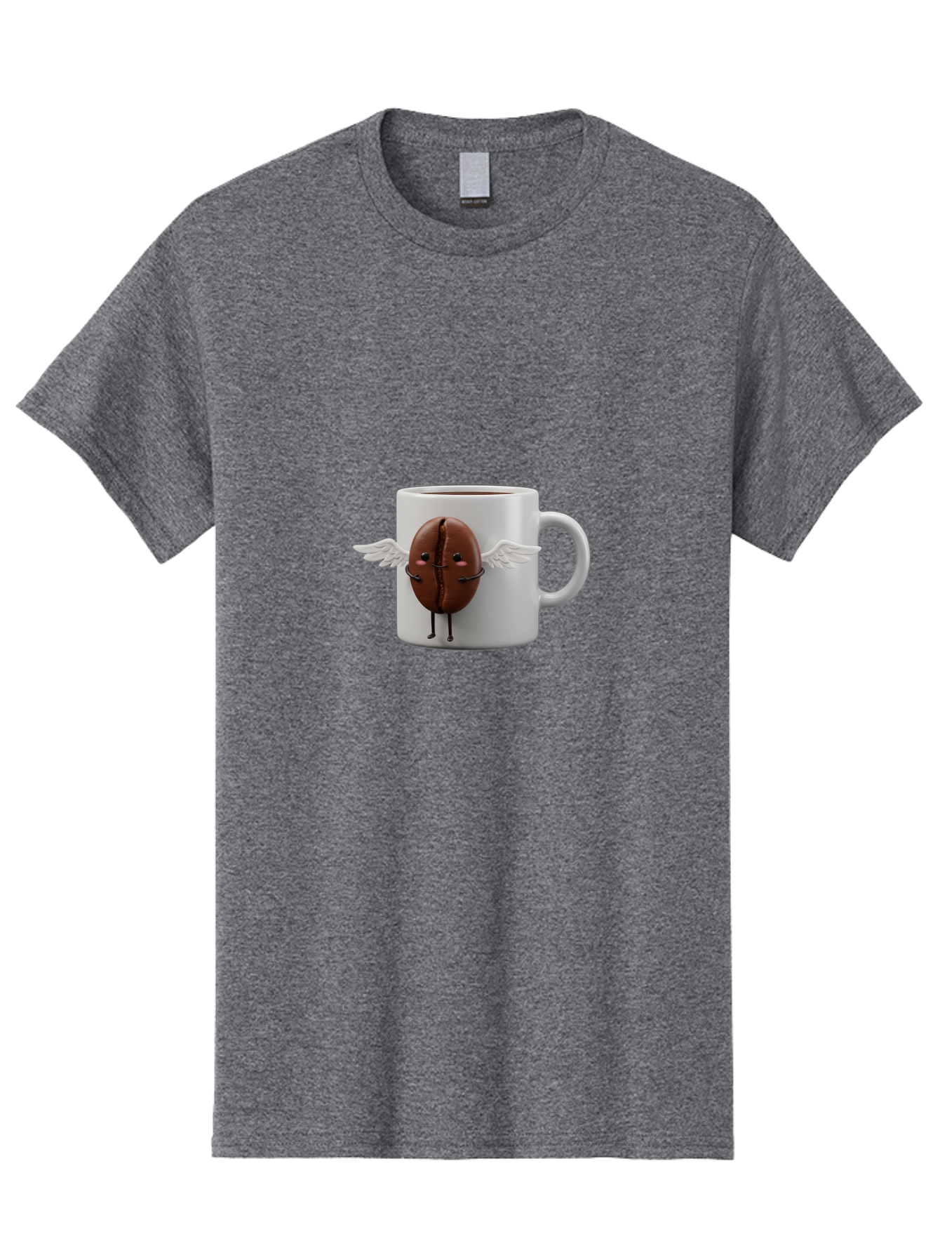 Coffee-Bean-Mug Men'S Graphic Tee, 100% Cotton, Comfortable Casual Summer Wear, Machine Washable, Coffee Mug, Funny Design, Cartoon Coffee Bean, White Wings, Adorable Face, Morning Coffee, Coffee Lover, Coffee Culture, Quirky Accessories Bab780