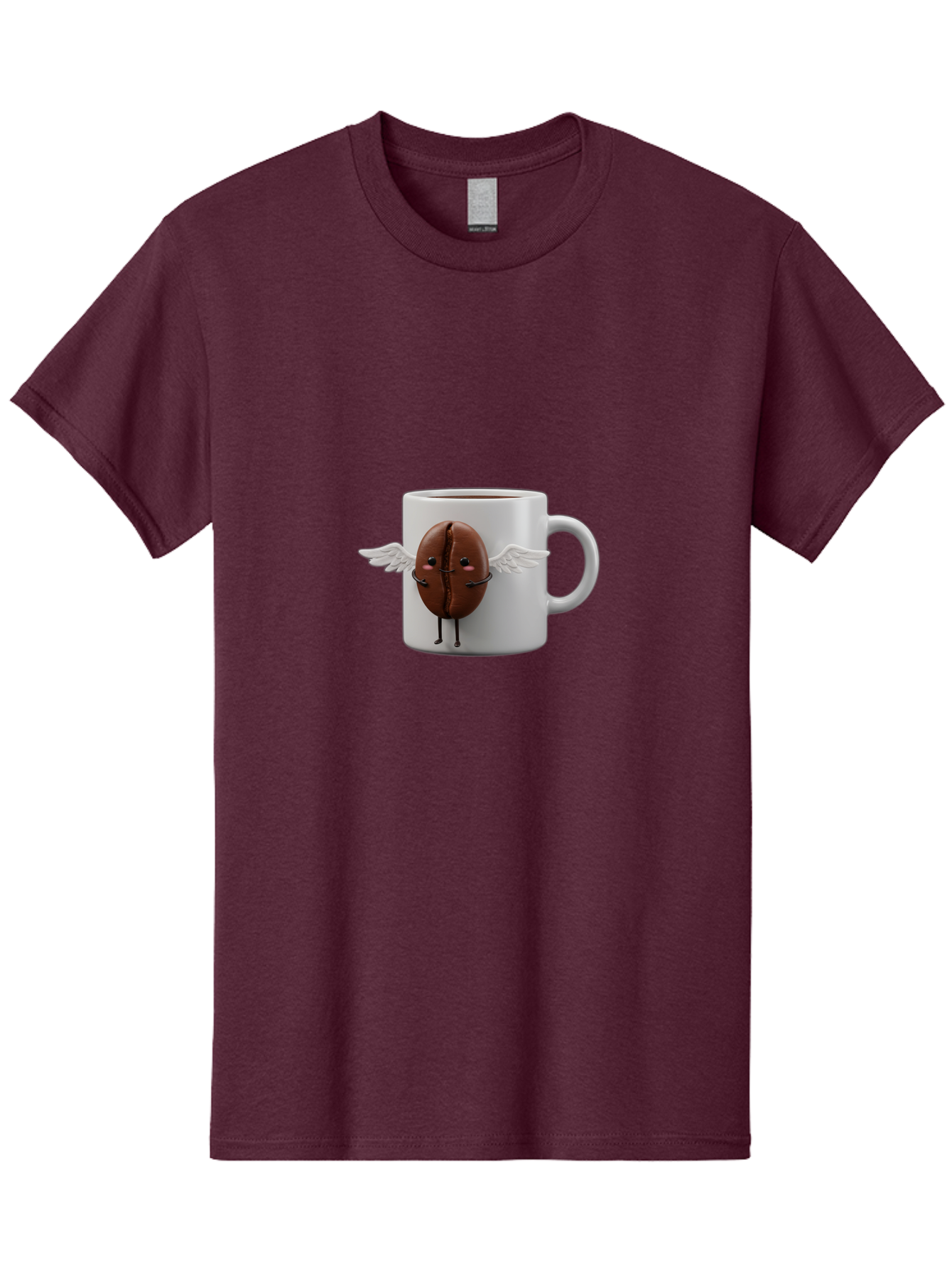 Coffee-Bean-Mug Men'S Graphic Tee, 100% Cotton, Comfortable Casual Summer Wear, Machine Washable, Coffee Mug, Funny Design, Cartoon Coffee Bean, White Wings, Adorable Face, Morning Coffee, Coffee Lover, Coffee Culture, Quirky Accessories Bab780