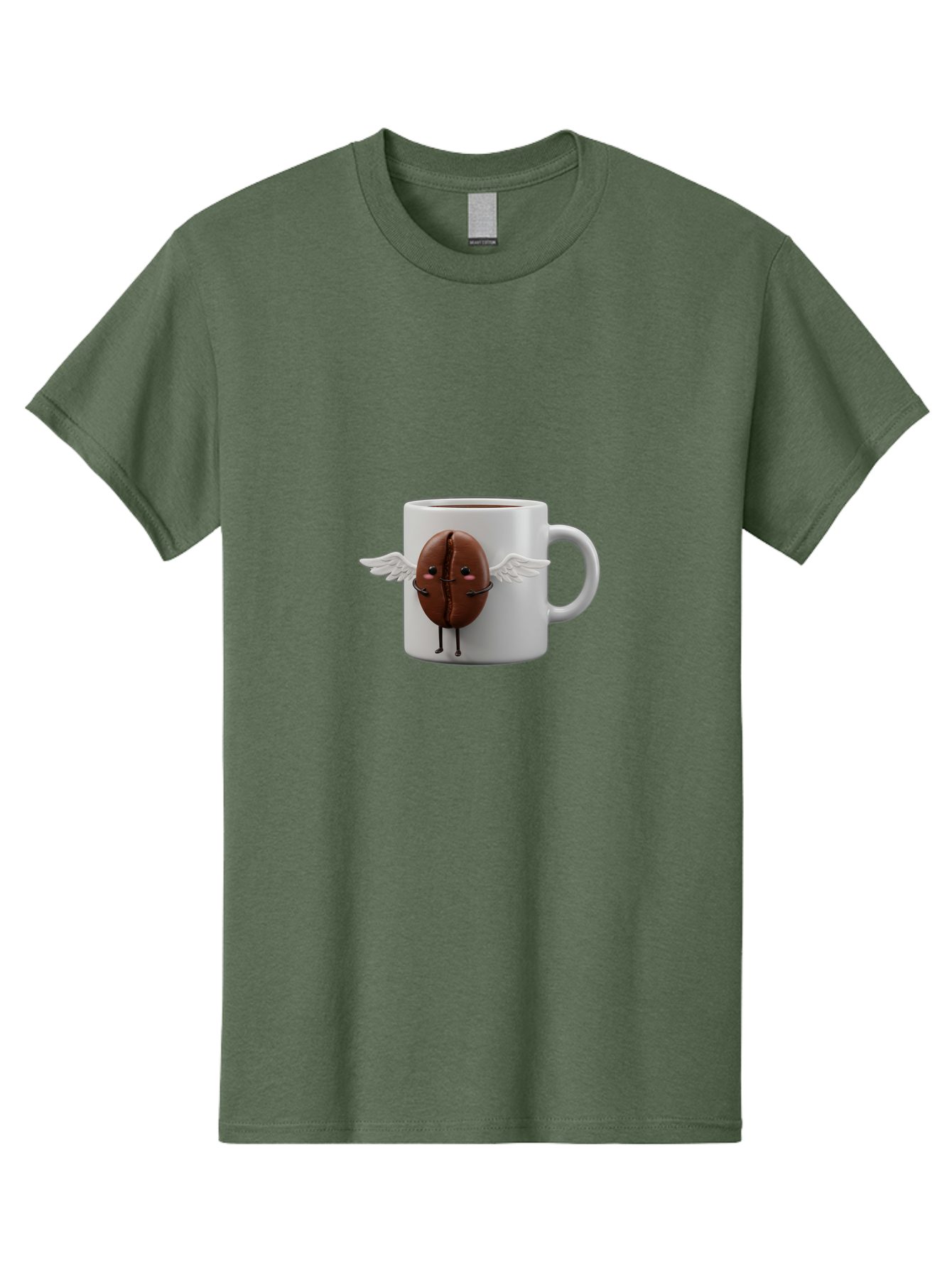 Coffee-Bean-Mug Men'S Graphic Tee, 100% Cotton, Comfortable Casual Summer Wear, Machine Washable, Coffee Mug, Funny Design, Cartoon Coffee Bean, White Wings, Adorable Face, Morning Coffee, Coffee Lover, Coffee Culture, Quirky Accessories Bab780