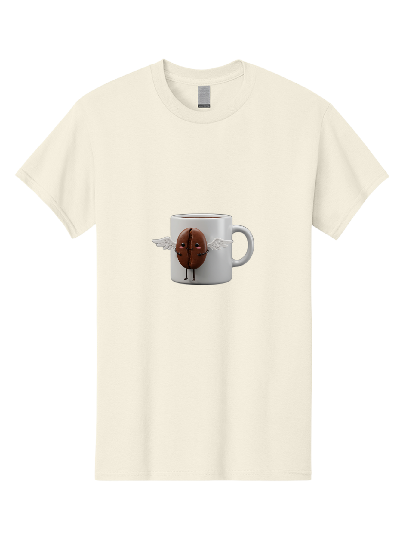 Coffee-Bean-Mug Men'S Graphic Tee, 100% Cotton, Comfortable Casual Summer Wear, Machine Washable, Coffee Mug, Funny Design, Cartoon Coffee Bean, White Wings, Adorable Face, Morning Coffee, Coffee Lover, Coffee Culture, Quirky Accessories Bab780