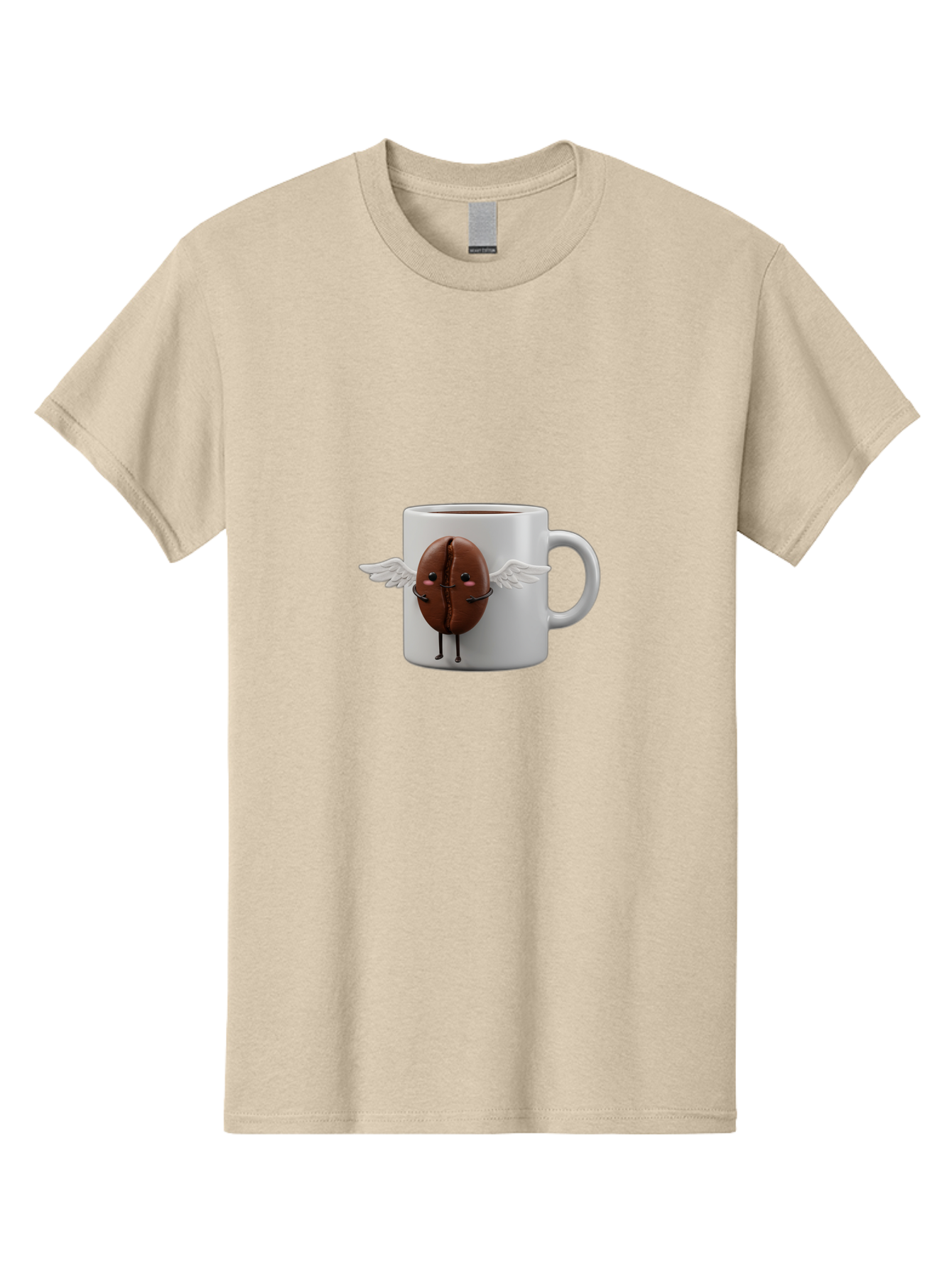 Coffee-Bean-Mug Men'S Graphic Tee, 100% Cotton, Comfortable Casual Summer Wear, Machine Washable, Coffee Mug, Funny Design, Cartoon Coffee Bean, White Wings, Adorable Face, Morning Coffee, Coffee Lover, Coffee Culture, Quirky Accessories Bab780
