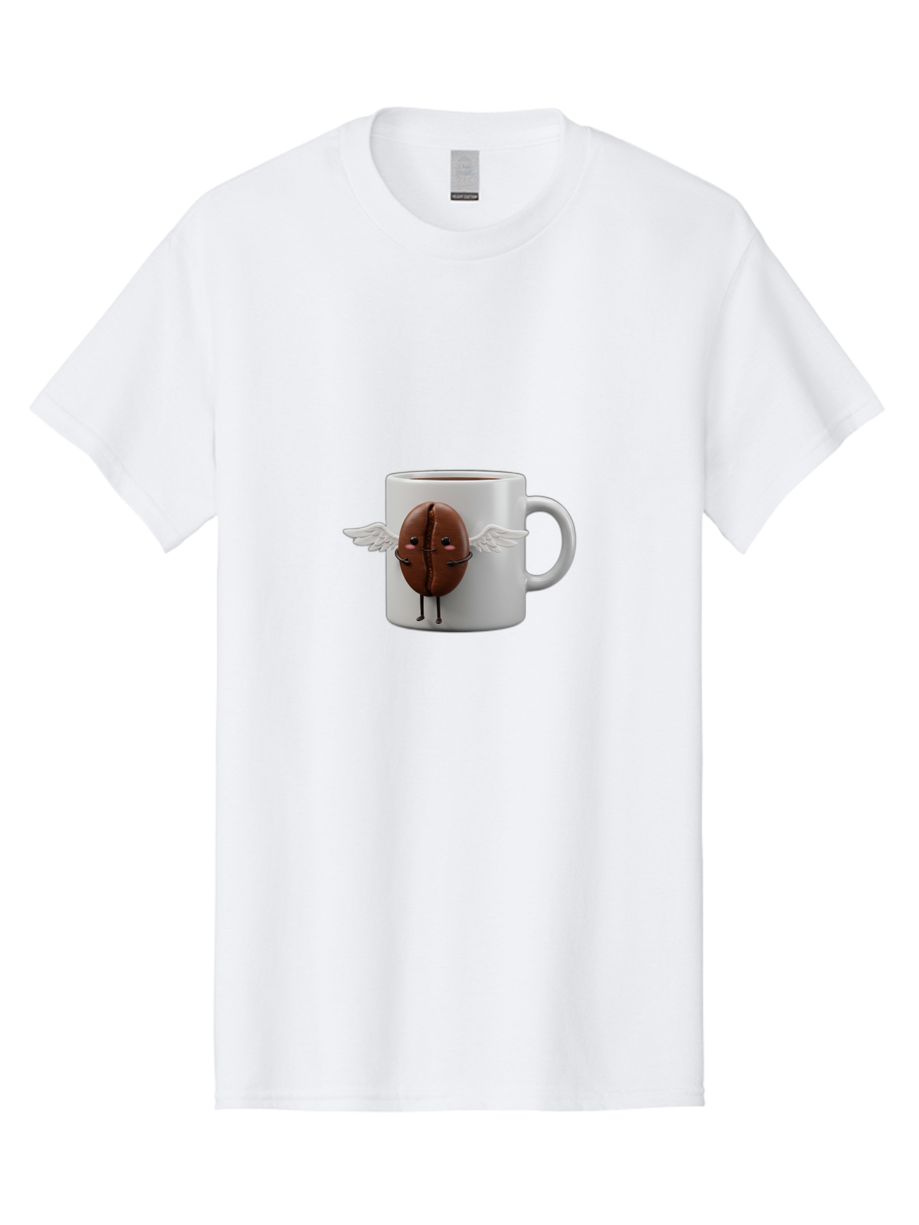 Coffee-Bean-Mug Men'S Graphic Tee, 100% Cotton, Comfortable Casual Summer Wear, Machine Washable, Coffee Mug, Funny Design, Cartoon Coffee Bean, White Wings, Adorable Face, Morning Coffee, Coffee Lover, Coffee Culture, Quirky Accessories Bab780