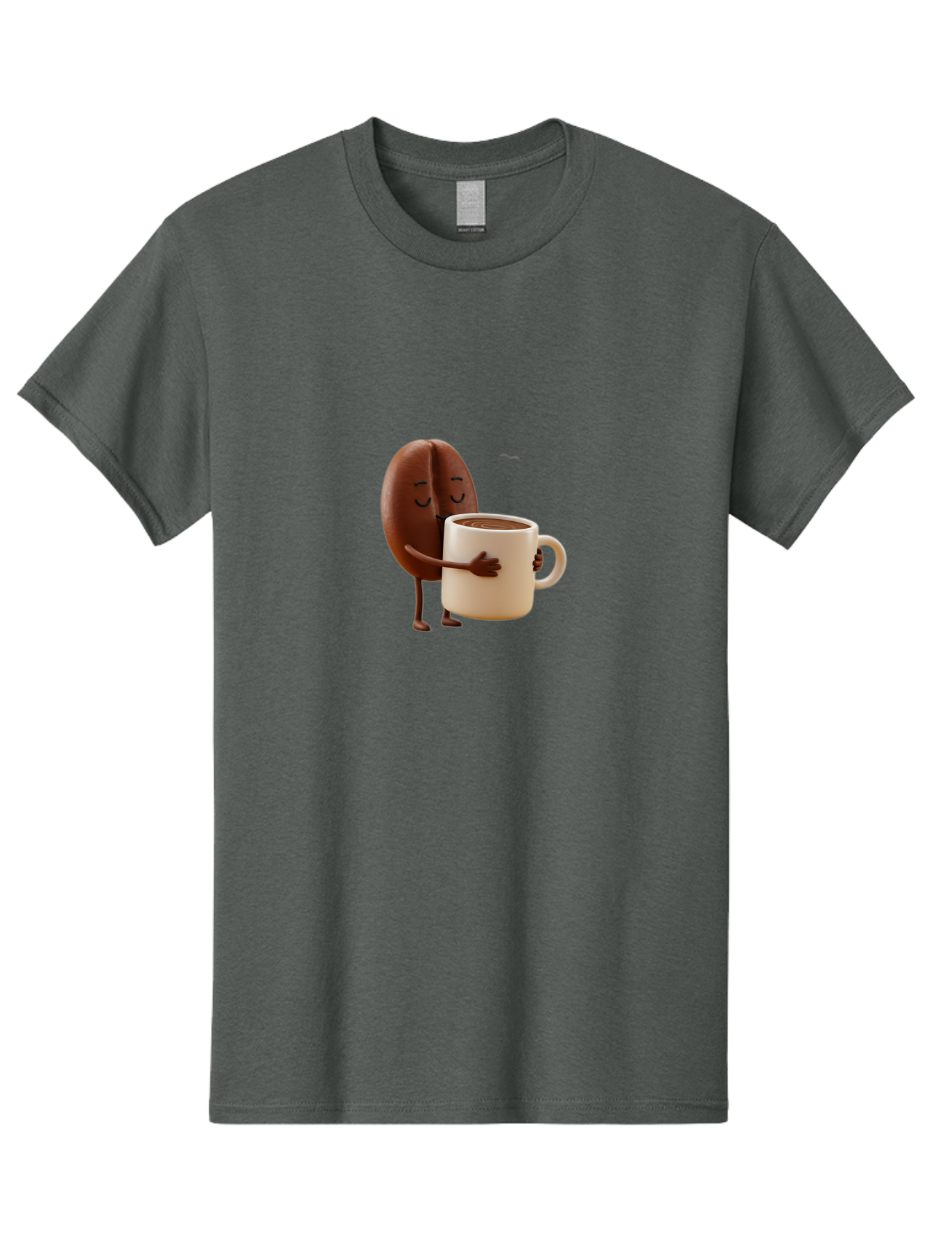 Coffee-Bean Men'S Graphic Tee, 100% Cotton, Comfortable Casual Summer Wear, Machine Washable, Coffee Bean, Anthropomorphic Character, Holding Coffee Cup, Warm Beverage, Coffee Lover, Cute Character, Cartoon Style, Morning Routine, Coffee Time Bab781