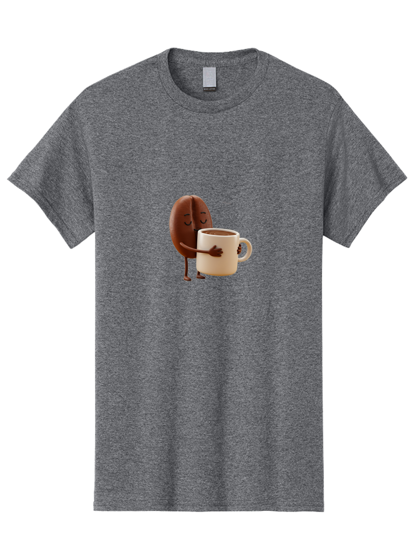 Coffee-Bean Men'S Graphic Tee, 100% Cotton, Comfortable Casual Summer Wear, Machine Washable, Coffee Bean, Anthropomorphic Character, Holding Coffee Cup, Warm Beverage, Coffee Lover, Cute Character, Cartoon Style, Morning Routine, Coffee Time Bab781
