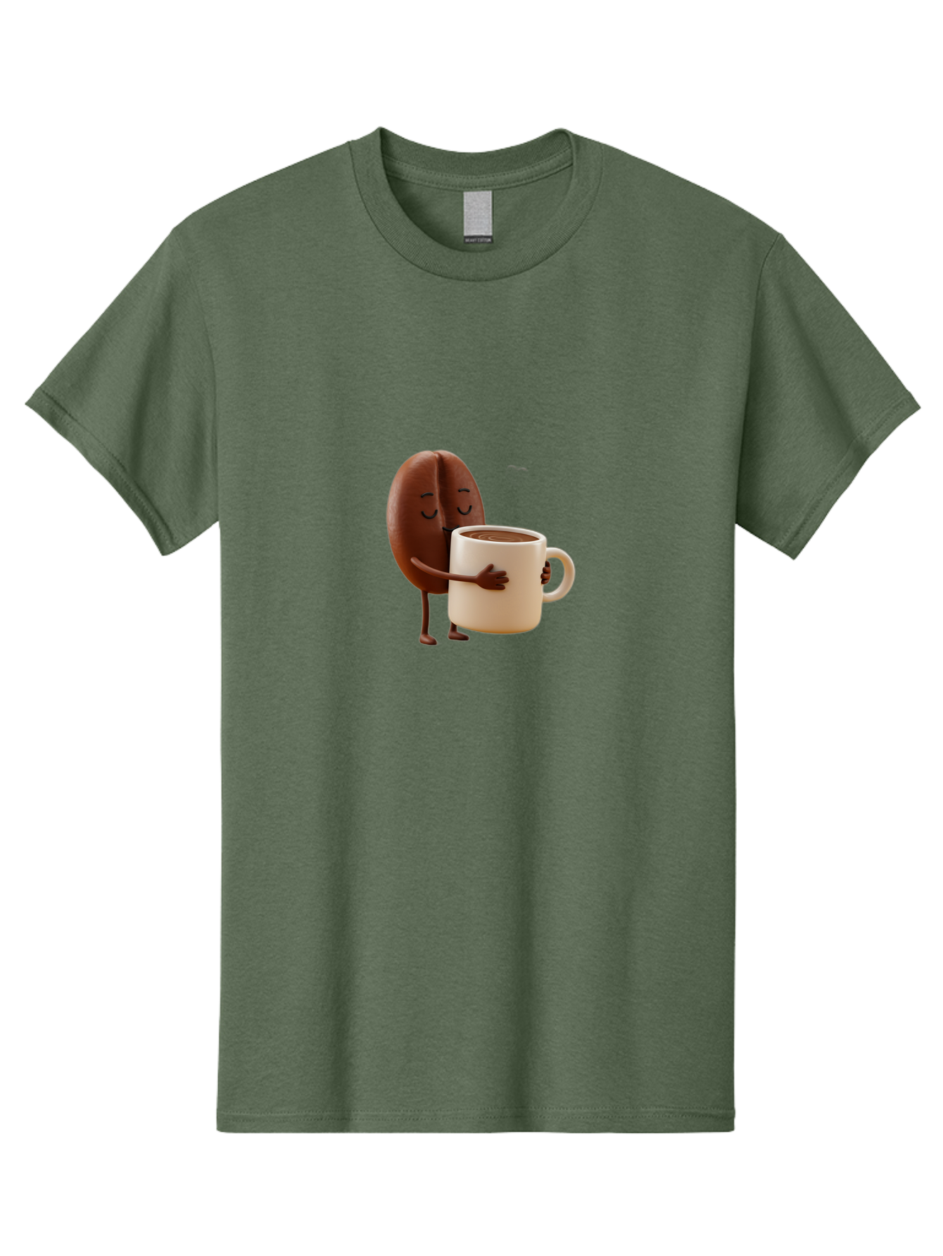 Coffee-Bean Men'S Graphic Tee, 100% Cotton, Comfortable Casual Summer Wear, Machine Washable, Coffee Bean, Anthropomorphic Character, Holding Coffee Cup, Warm Beverage, Coffee Lover, Cute Character, Cartoon Style, Morning Routine, Coffee Time Bab781