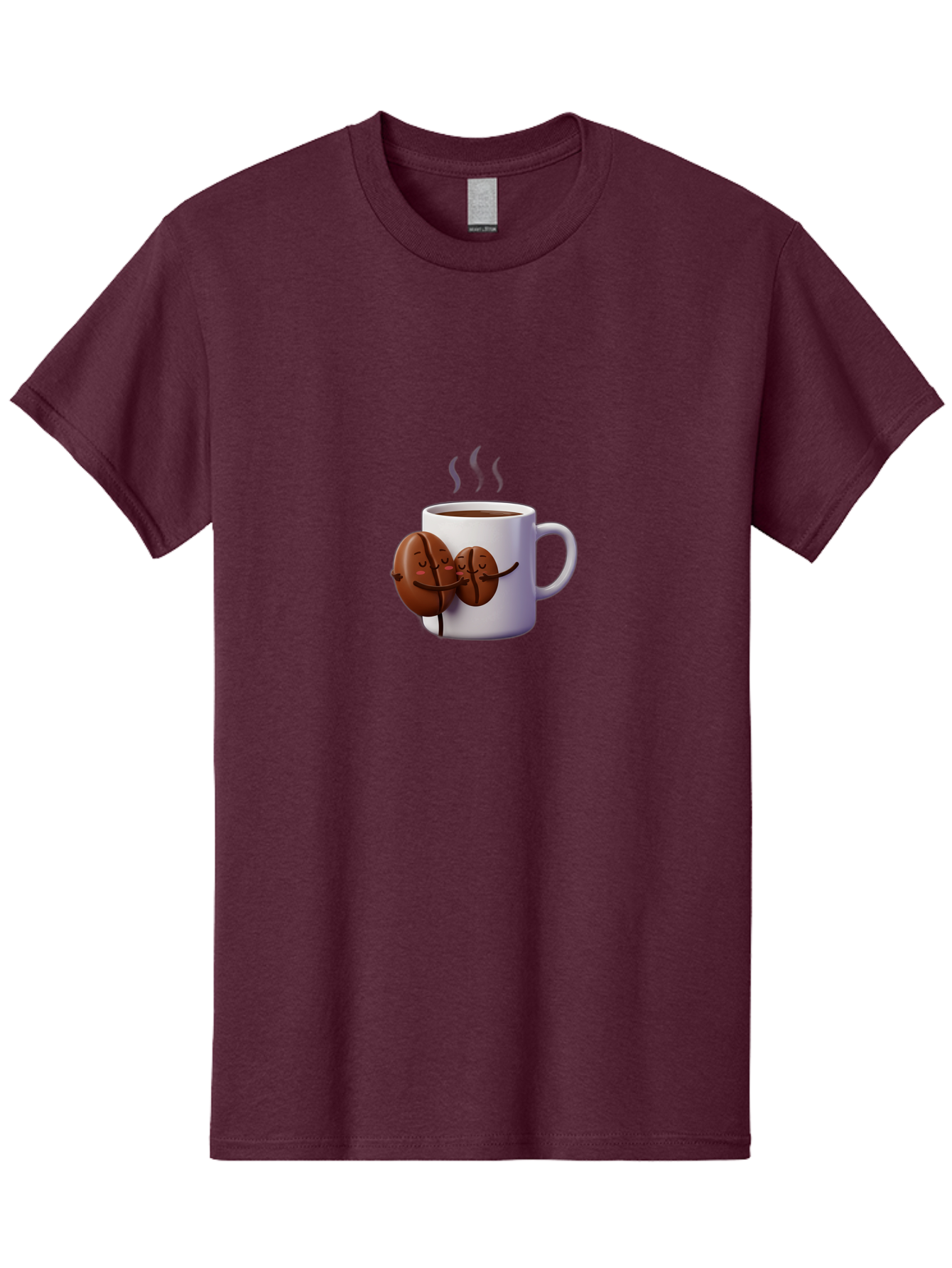 Coffee-Beans-Hugging-Coffee-Mug Men'S Graphic Tee, 100% Cotton, Comfortable Casual Summer Wear, Machine Washable, Cartoon Coffee Beans, Steaming Hot Coffee, Coffee Cups, Morning Coffee, Coffee Lovers, Coffee Break Bab782