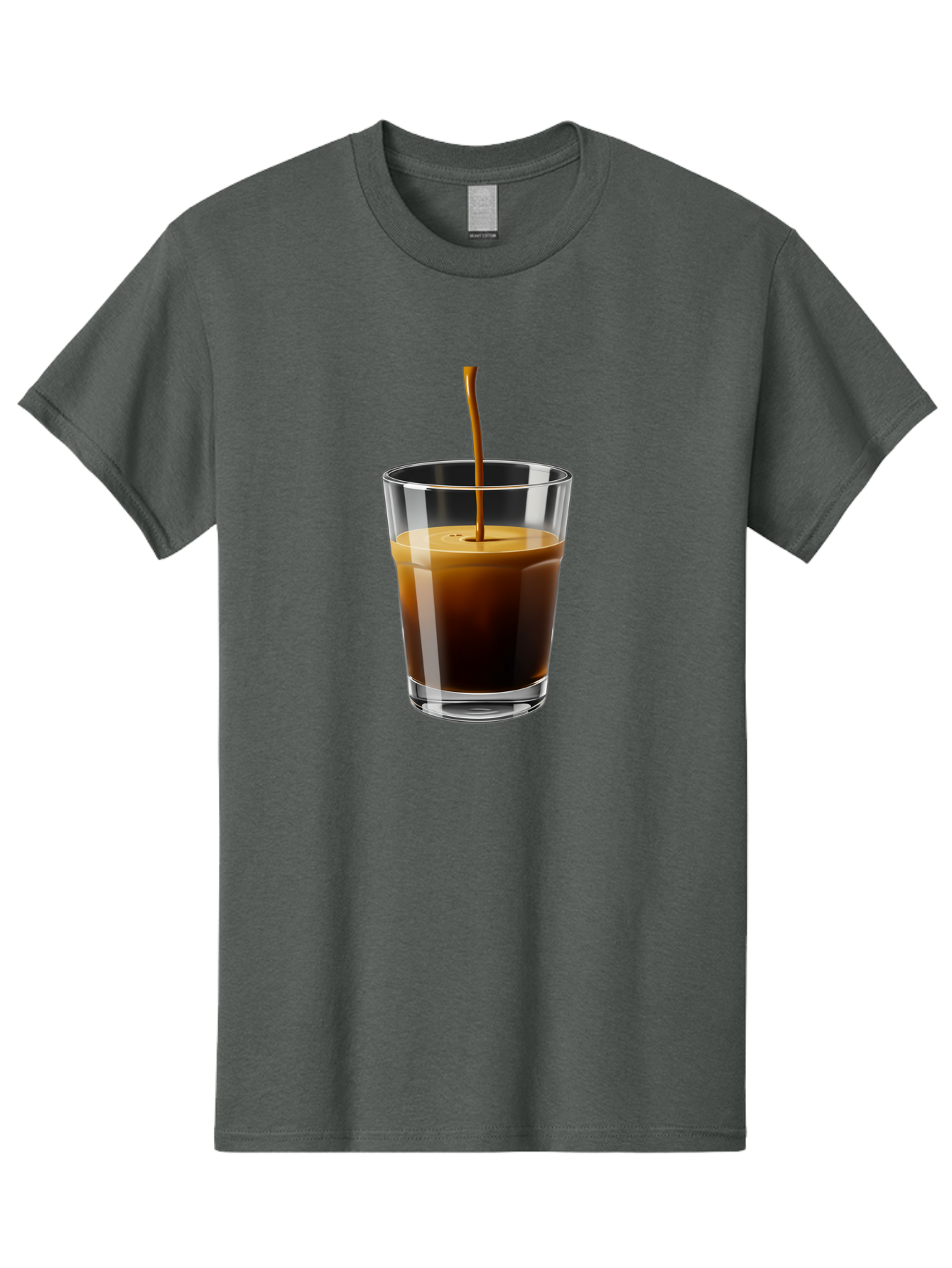Coffee-Being-Poured-Into-A-Glass Men'S Graphic Tee, 100% Cotton, Comfortable Casual Summer Wear, Machine Washable, Coffee Being Poured, Espresso In Glass, Dark Brown Liquid, Coffee Drink, Beverage, Drinkware, Transparent Glass Bab783