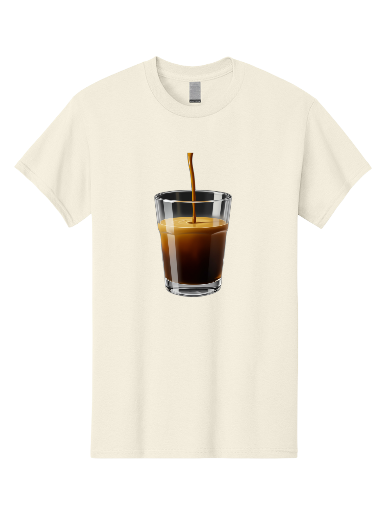 Coffee-Being-Poured-Into-A-Glass Men'S Graphic Tee, 100% Cotton, Comfortable Casual Summer Wear, Machine Washable, Coffee Being Poured, Espresso In Glass, Dark Brown Liquid, Coffee Drink, Beverage, Drinkware, Transparent Glass Bab783